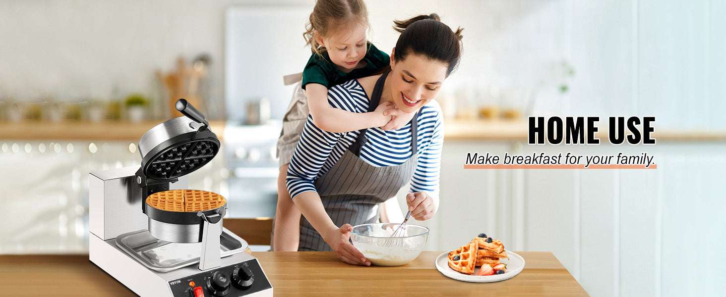 Electric Round Waffle Maker 1300W Non-Stick Stainless Steel Iron-United States