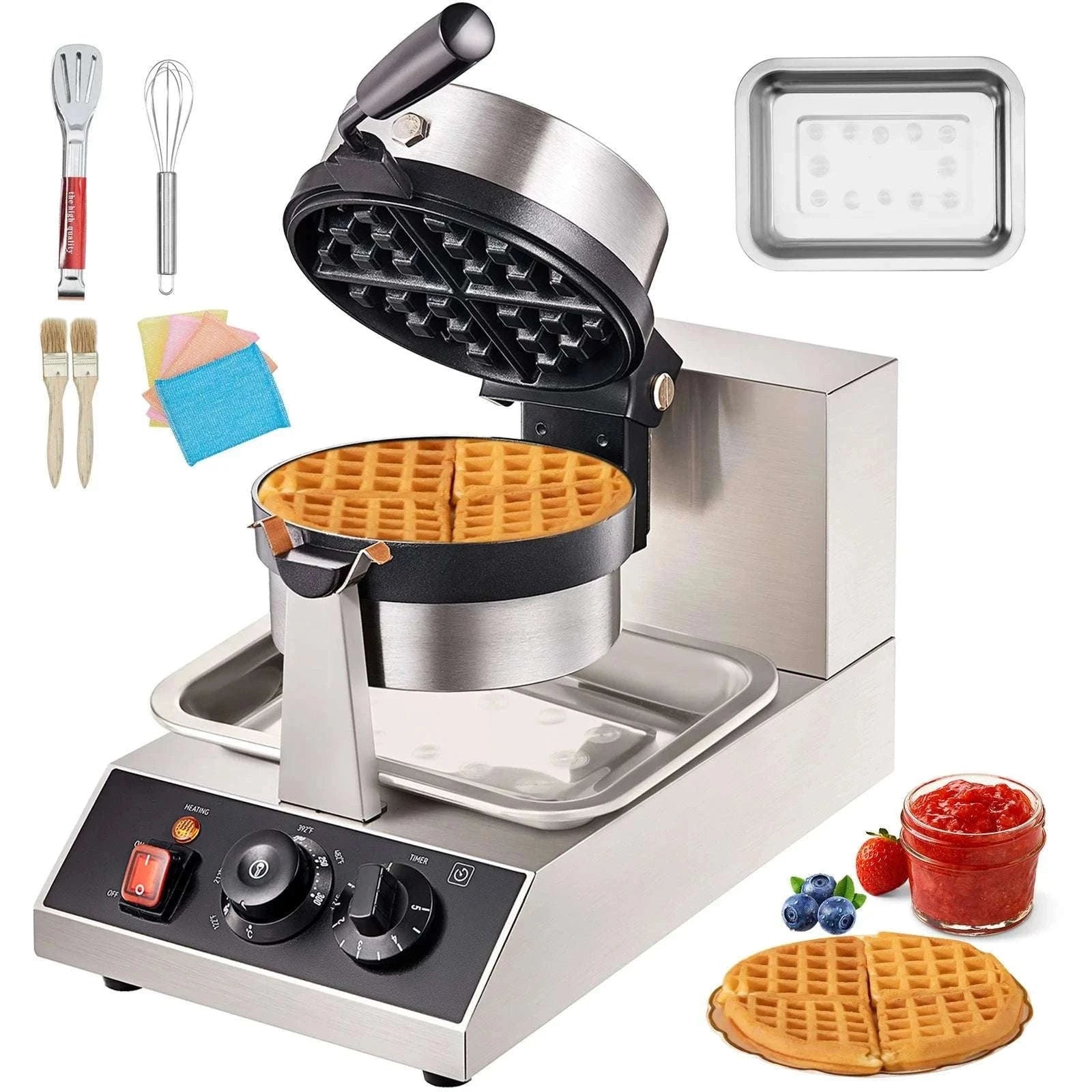 Electric Round Waffle Maker 1300W Non-Stick Stainless Steel Iron-United States
