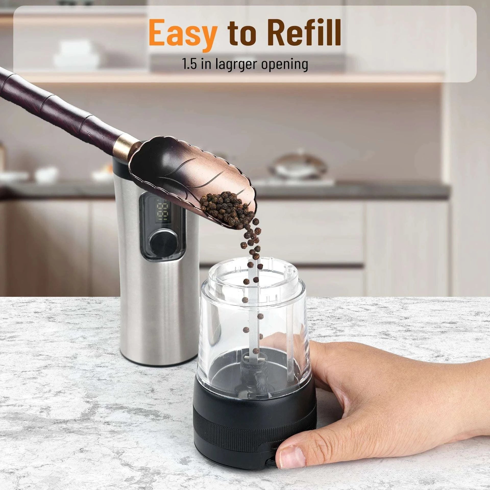 Electric Salt & Pepper Grinder Set with Rechargeable Base & LED-silver