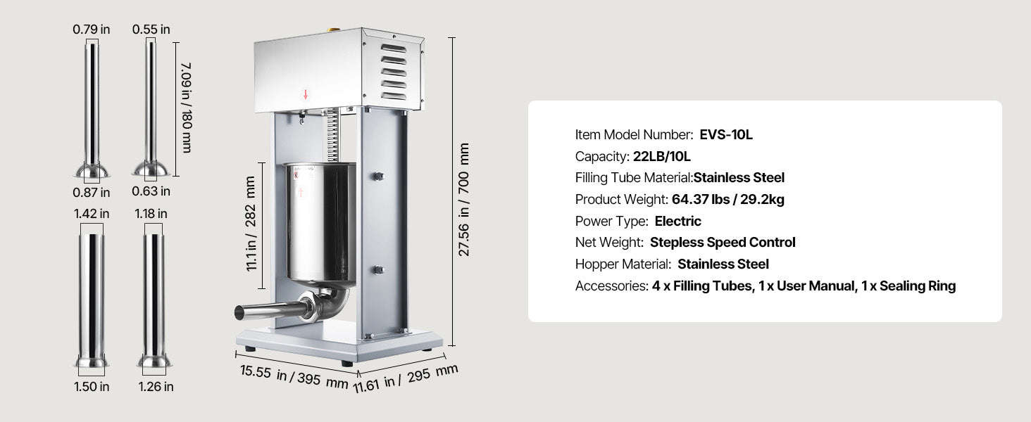 Electric Sausage Stuffer 10L Vertical Meat Filler with 4 Tubes-10L / United States