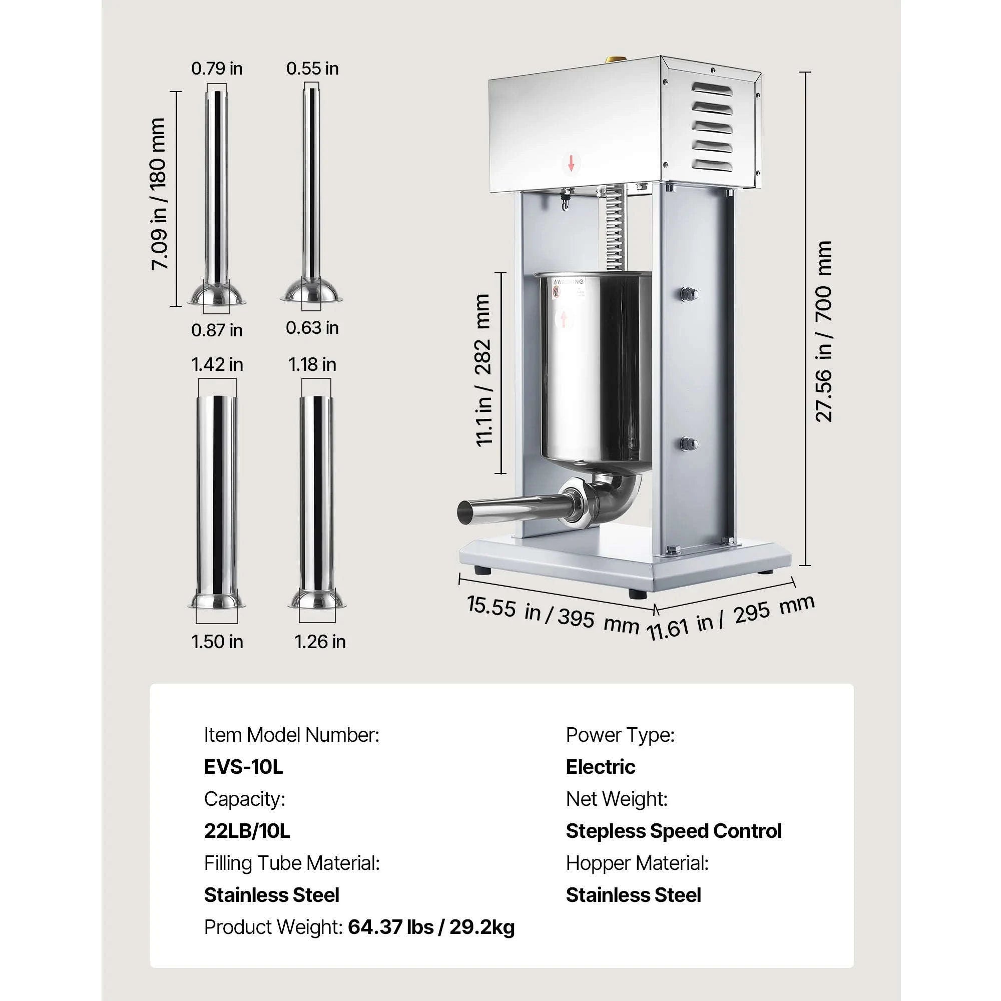 Electric Sausage Stuffer 10L Vertical Meat Filler with 4 Tubes-10L / United States