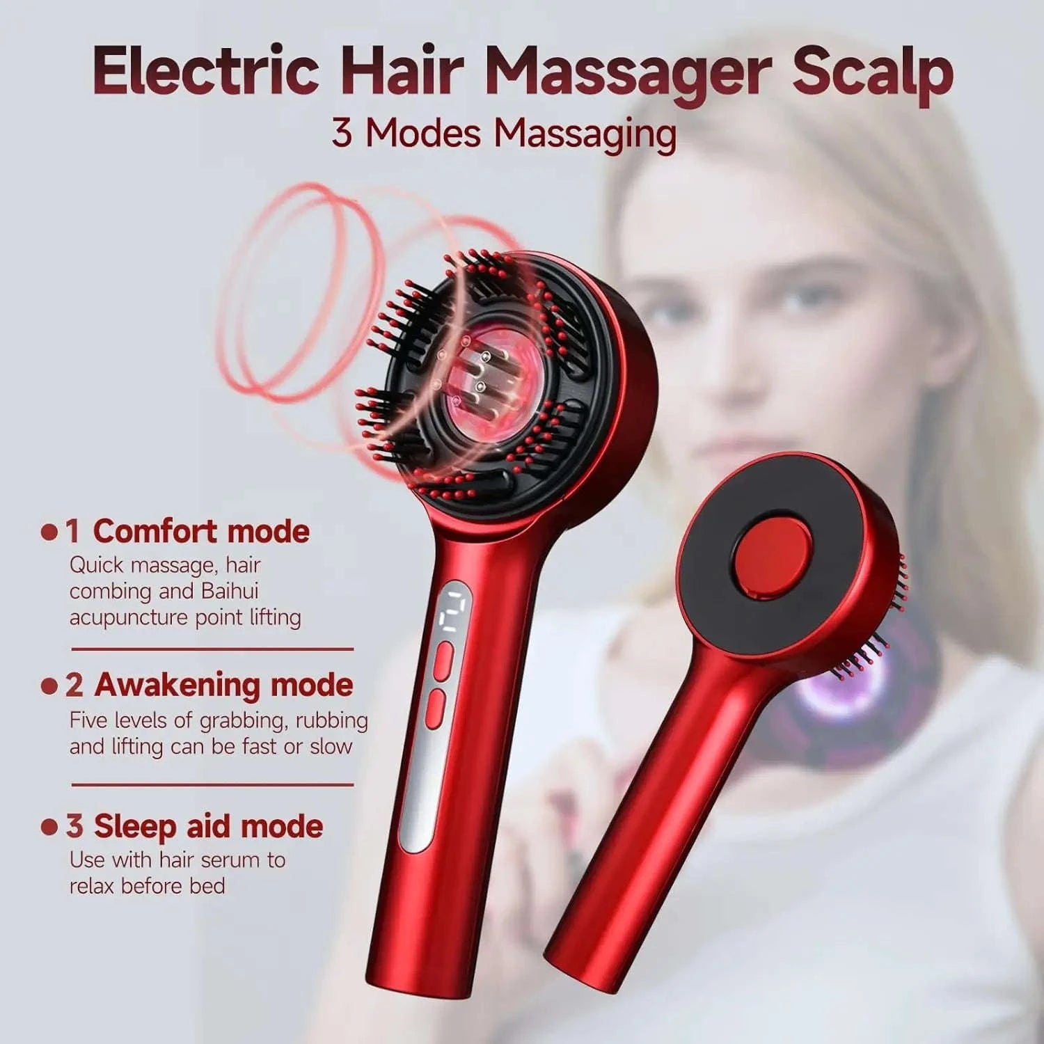 Electric Scalp Massage Comb with Oil Applicator & 5 Speed Modes-Red / United States
