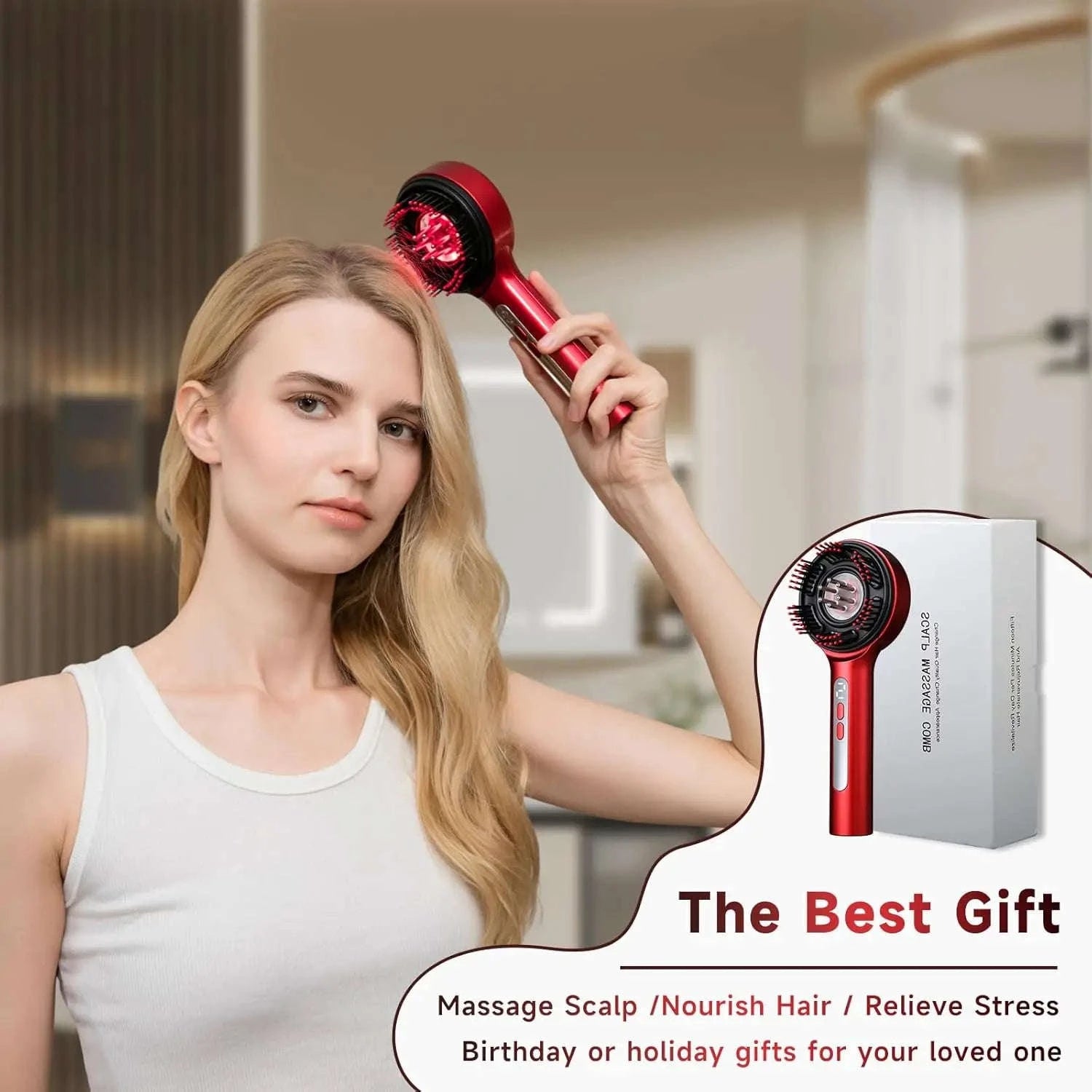 Electric Scalp Massage Comb with Oil Applicator & 5 Speed Modes-Red / United States