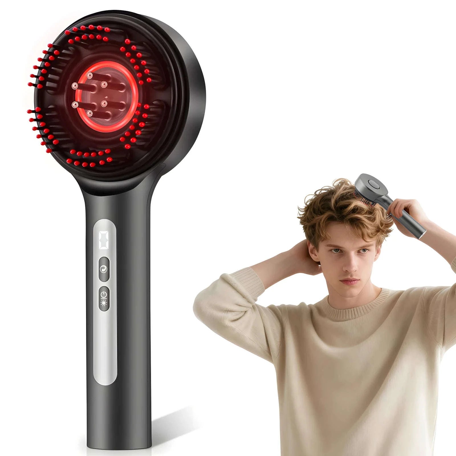 Electric Scalp Massage Comb with Oil Applicator & 5 Speed Modes-Red / United States
