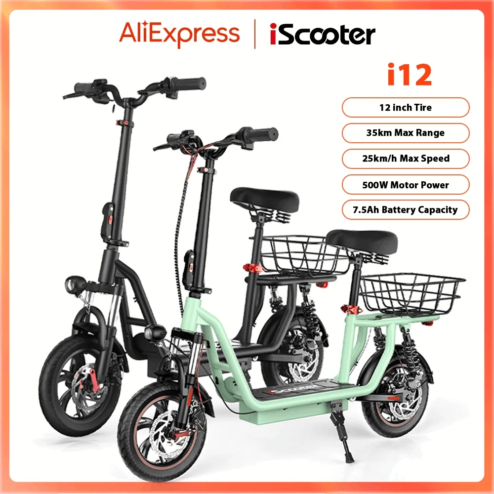Electric Scooter with Seat 500W Motor 35KM Range 12" Tires-green / france