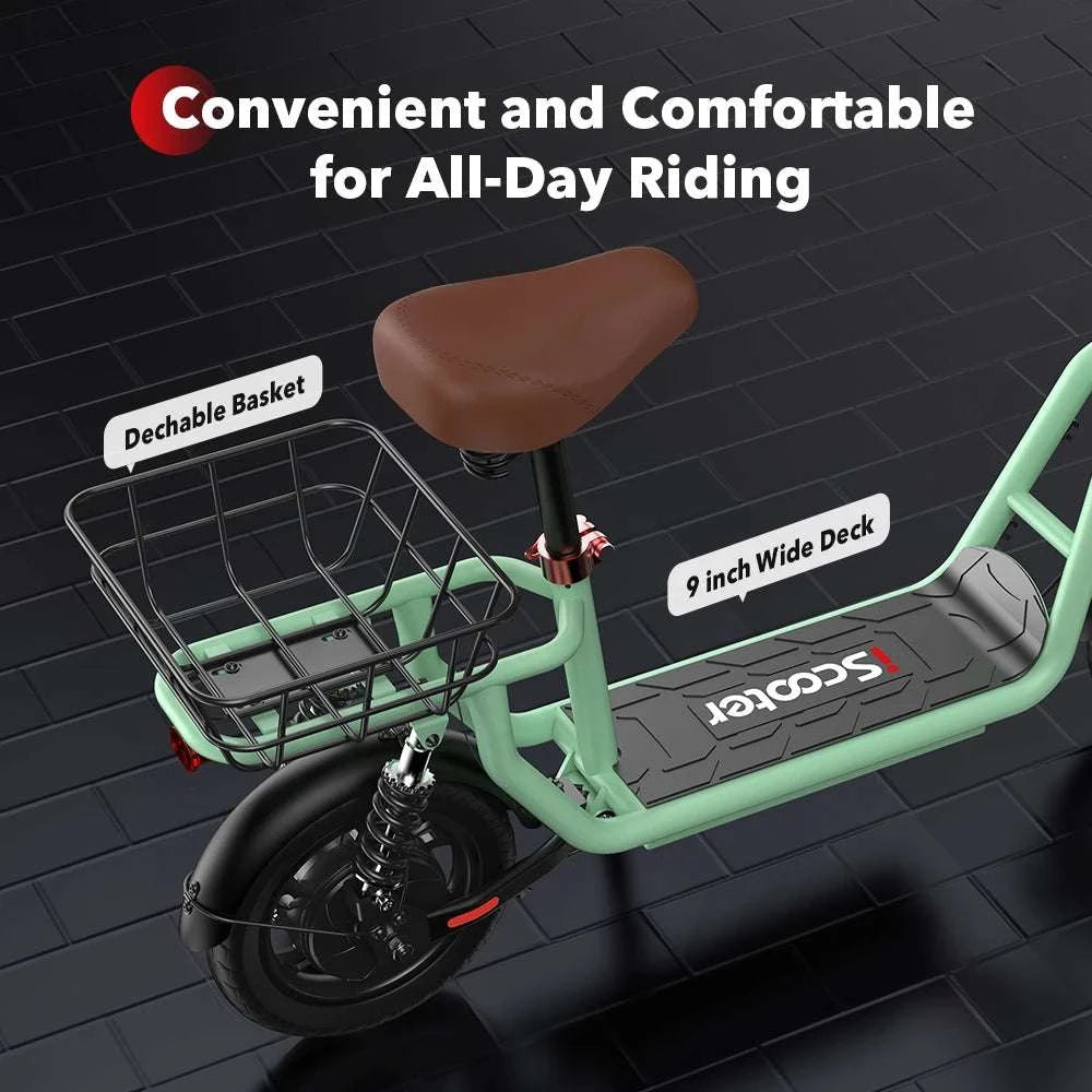 Electric Scooter with Seat 500W Motor 35KM Range 12" Tires-green / france