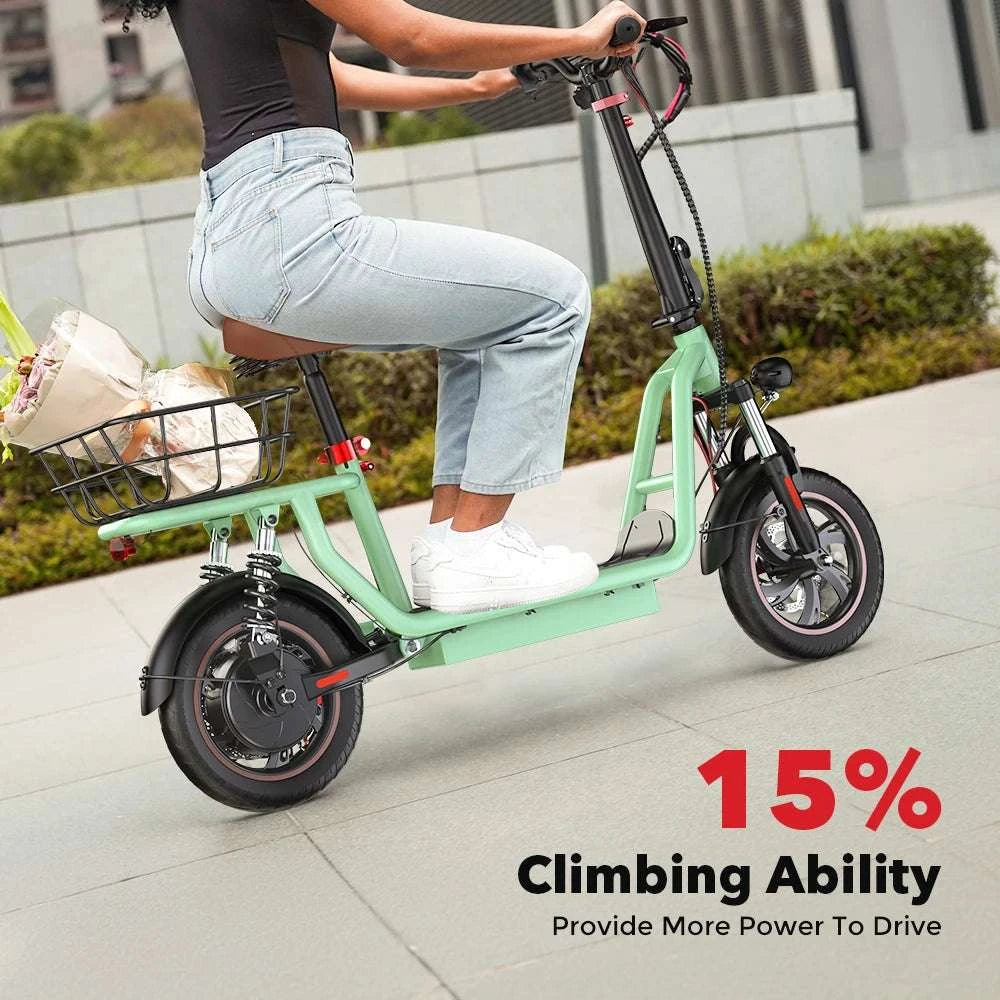 Electric Scooter with Seat 500W Motor 35KM Range 12" Tires-green / france