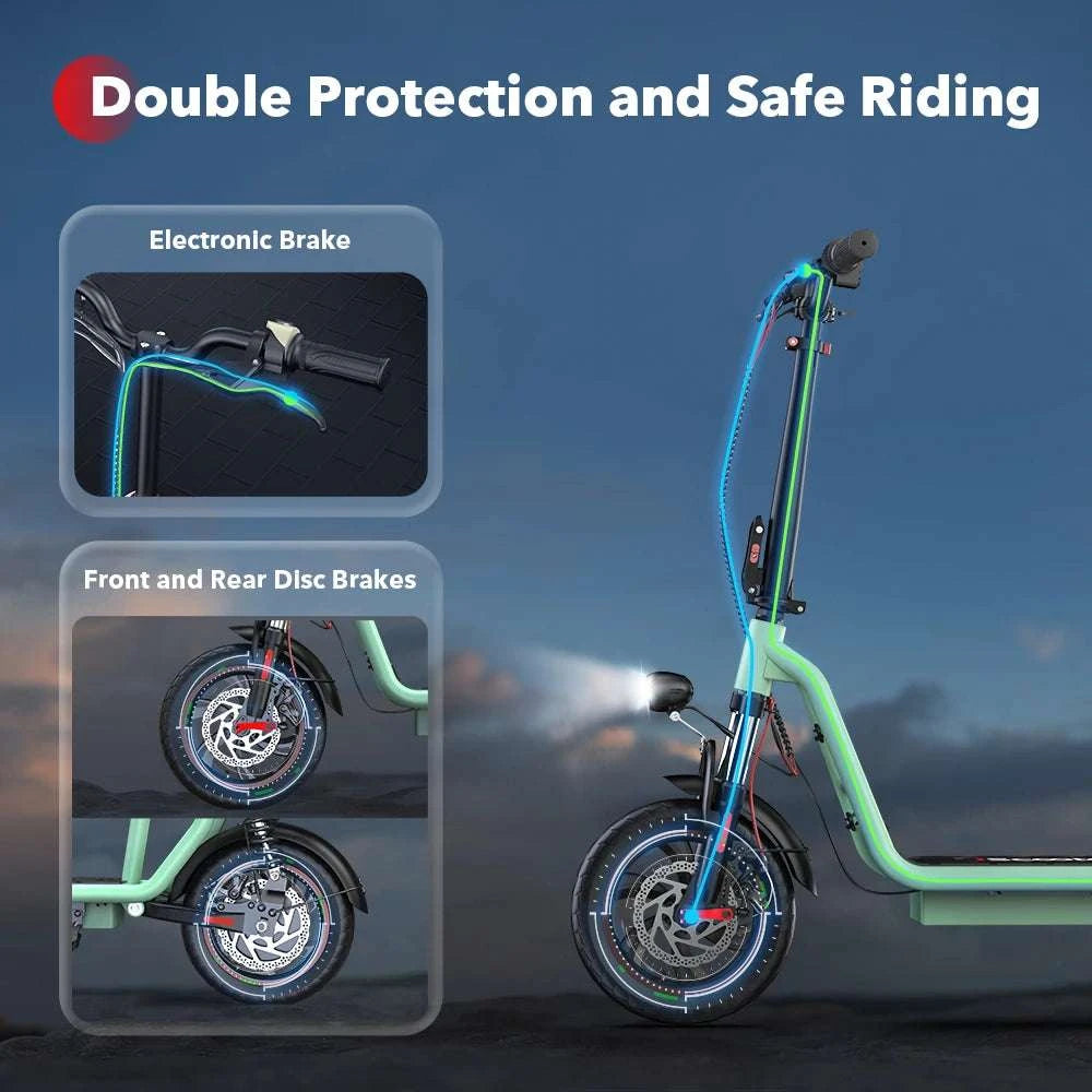 Electric Scooter with Seat 500W Motor 35KM Range 12" Tires-green / france