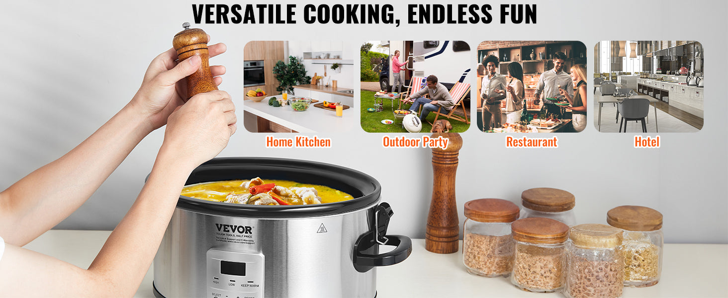 8QT Digital Slow Cooker with Ceramic Pot & Locking Lid
