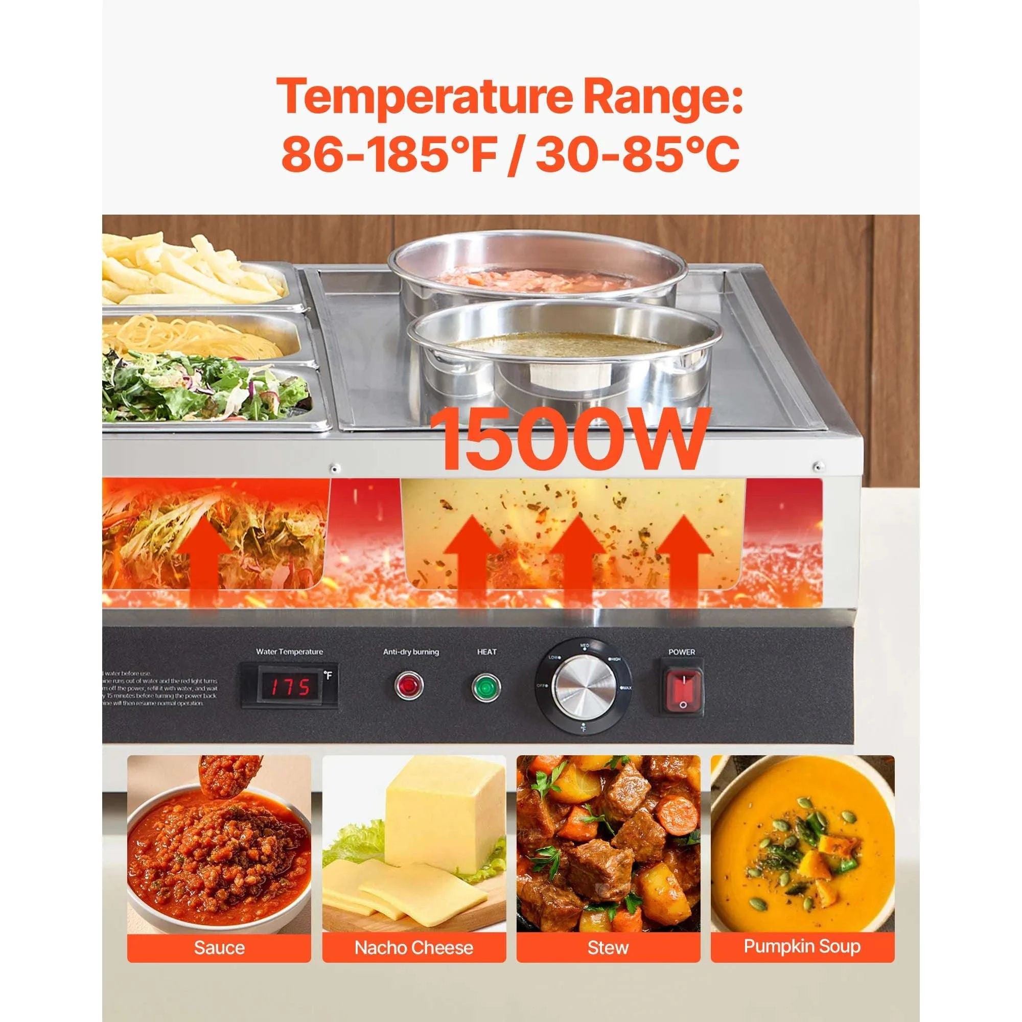 Electric Soup Warmer Bain Marie 1500W with Pots & Pans Set-1500W / United States