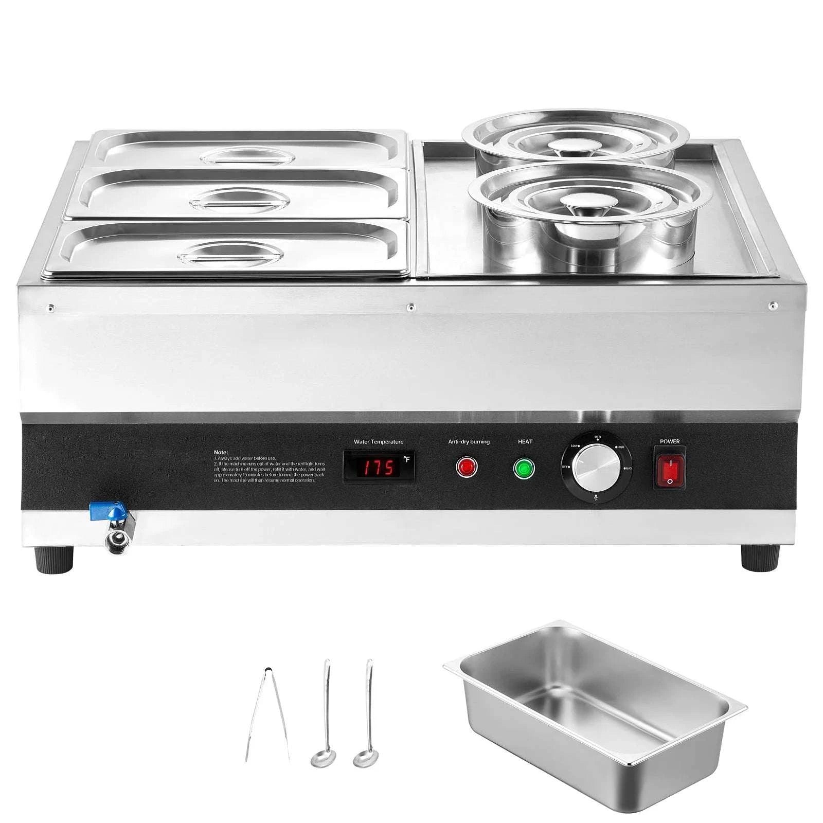 Electric Soup Warmer Bain Marie 1500W with Pots & Pans Set-1500W / United States