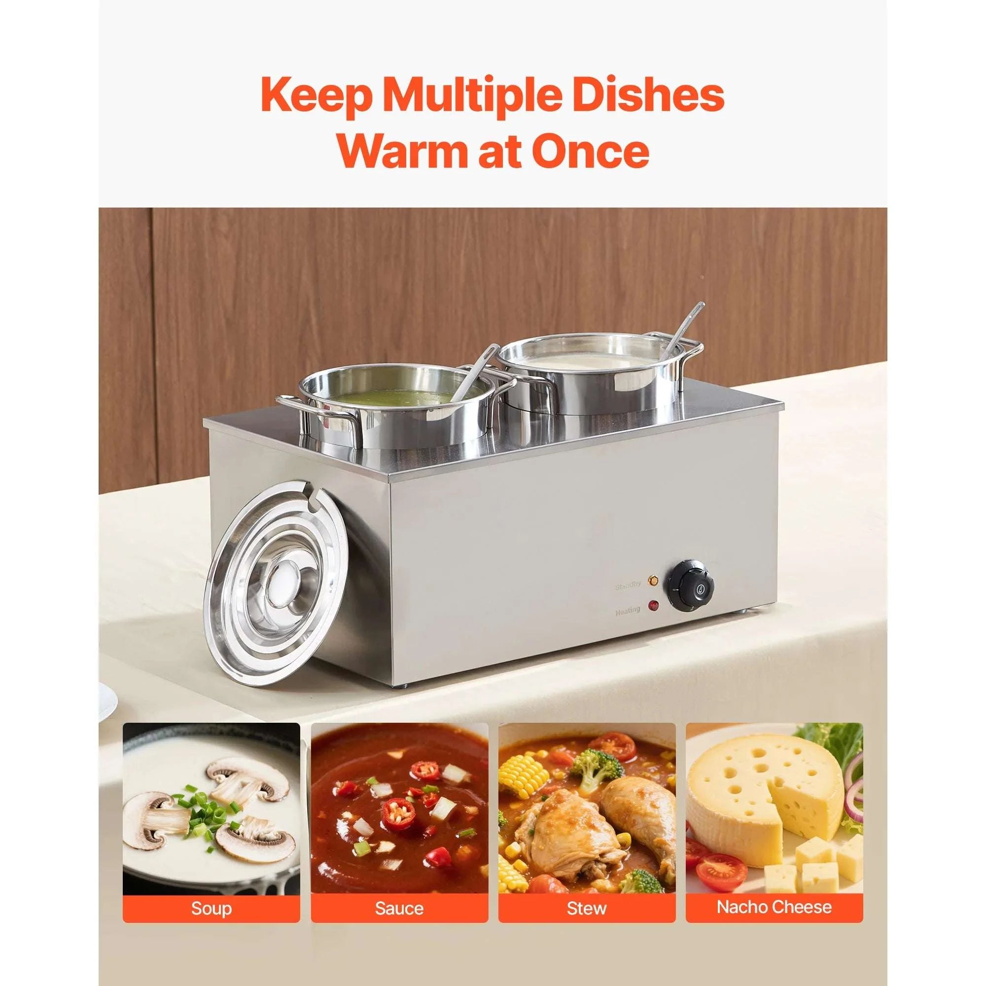 Electric Soup Warmer Dual 6.34QT Pots with Adjustable Heat 1200W-2x6L 1200W / United States