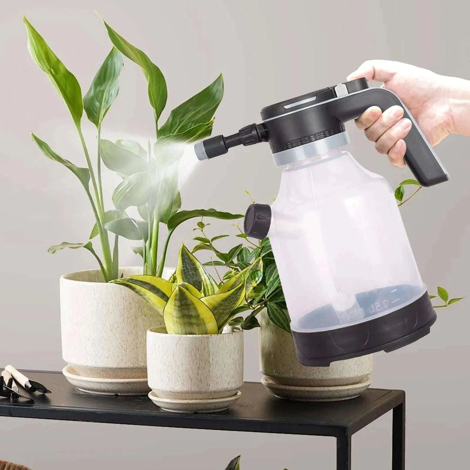 Electric Spray Bottle 3L Cordless Automatic Plant Mister with Adjustable Nozzles-Black