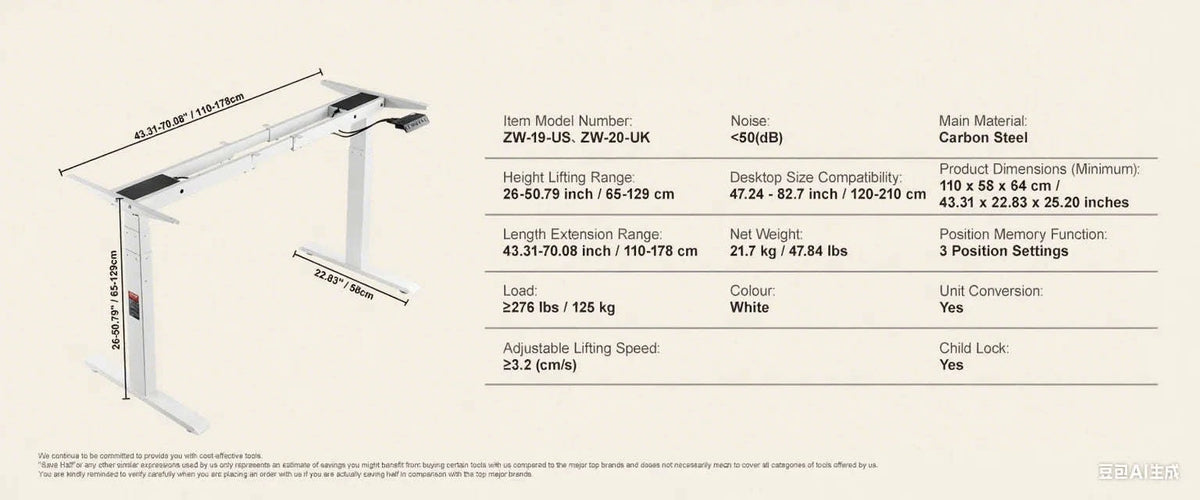 Electric Standing Desk Frame Adjustable Black White-Dual 70to120cm white / france