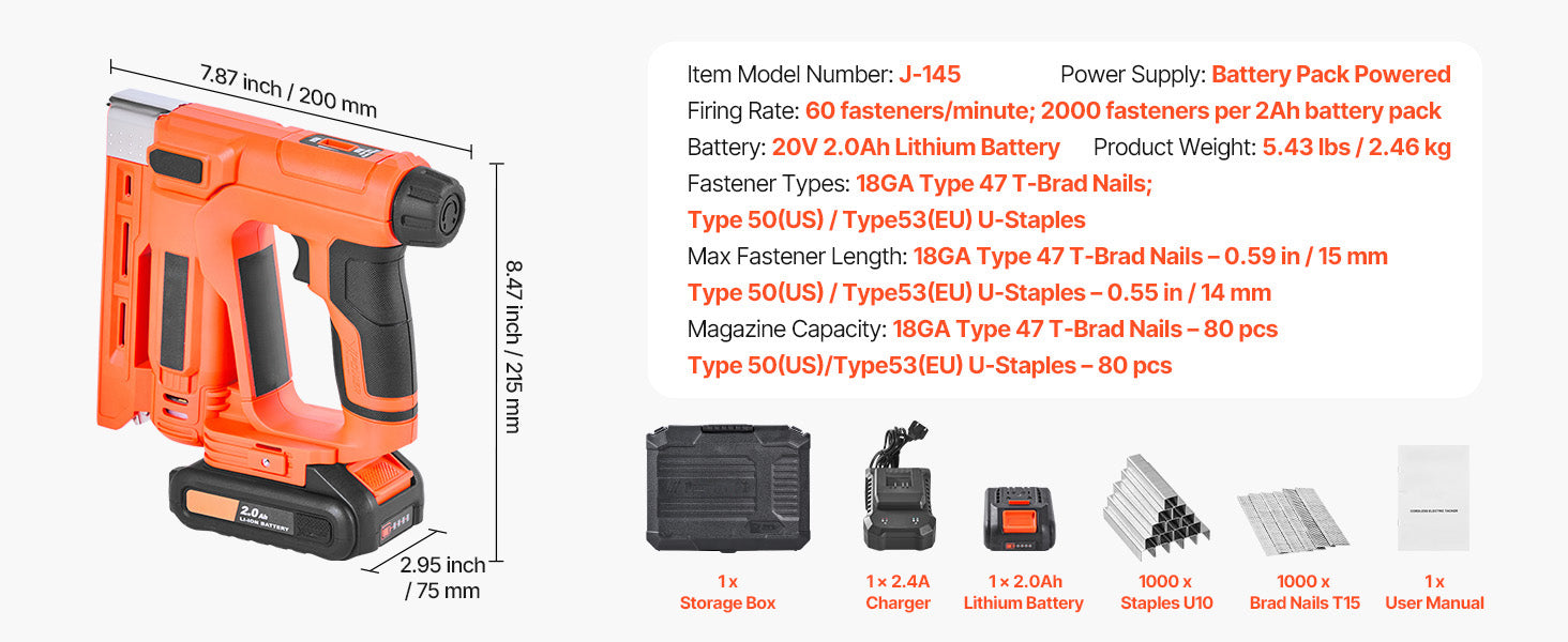 Cordless 2-in-1 Brad Nailer & Staple Gun with Battery