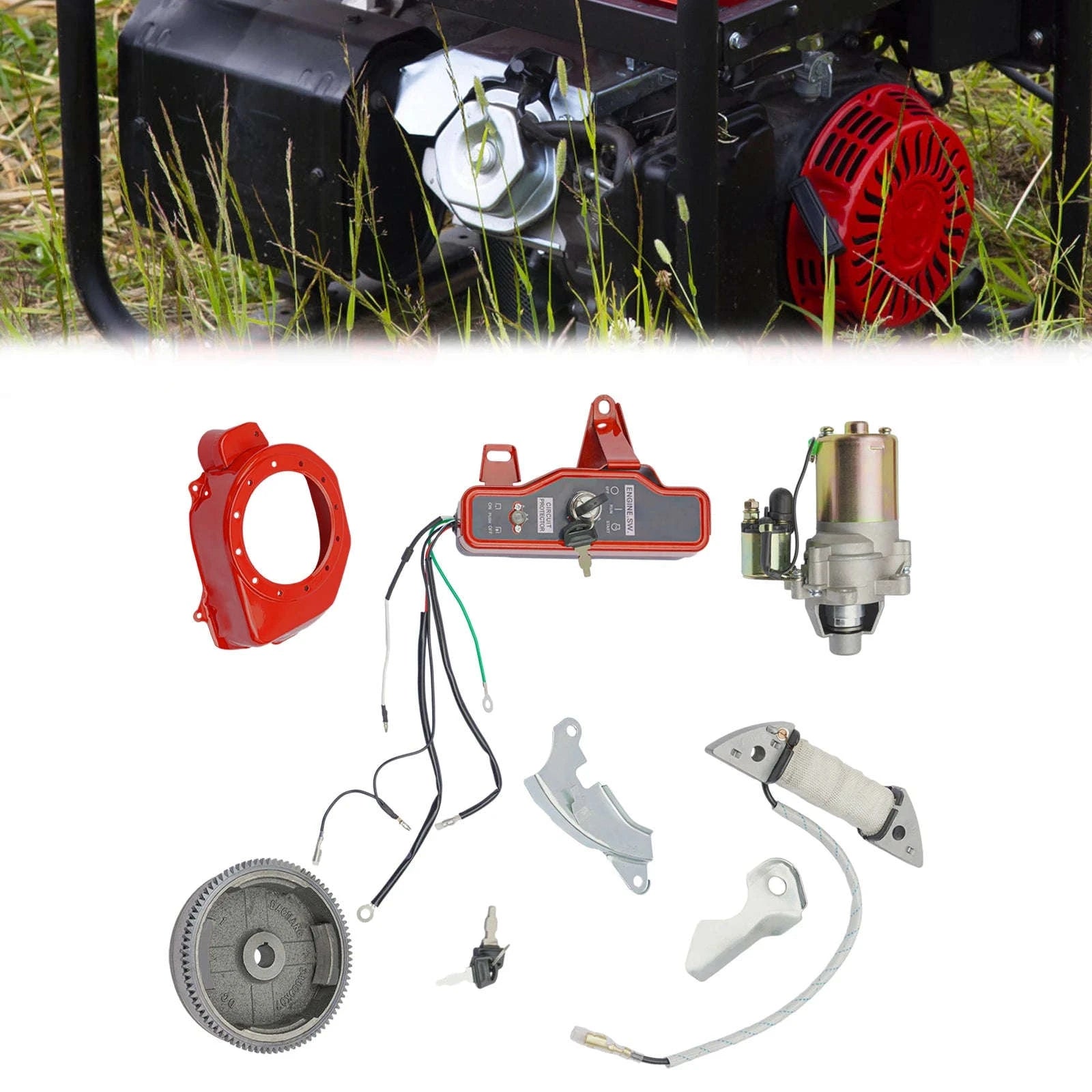 Electric Start Kit for Honda GX160 GX200 Engines-Red / United States