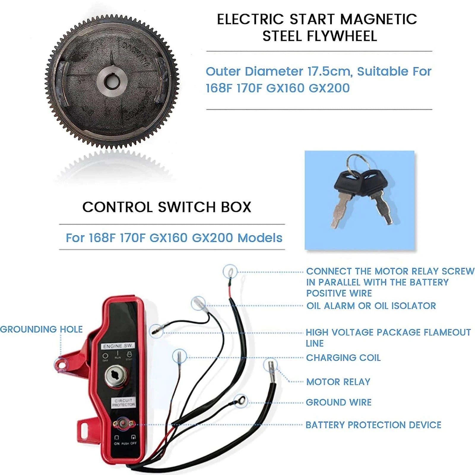 Electric Start Kit for Honda GX160 GX200 Engines-Red / United States