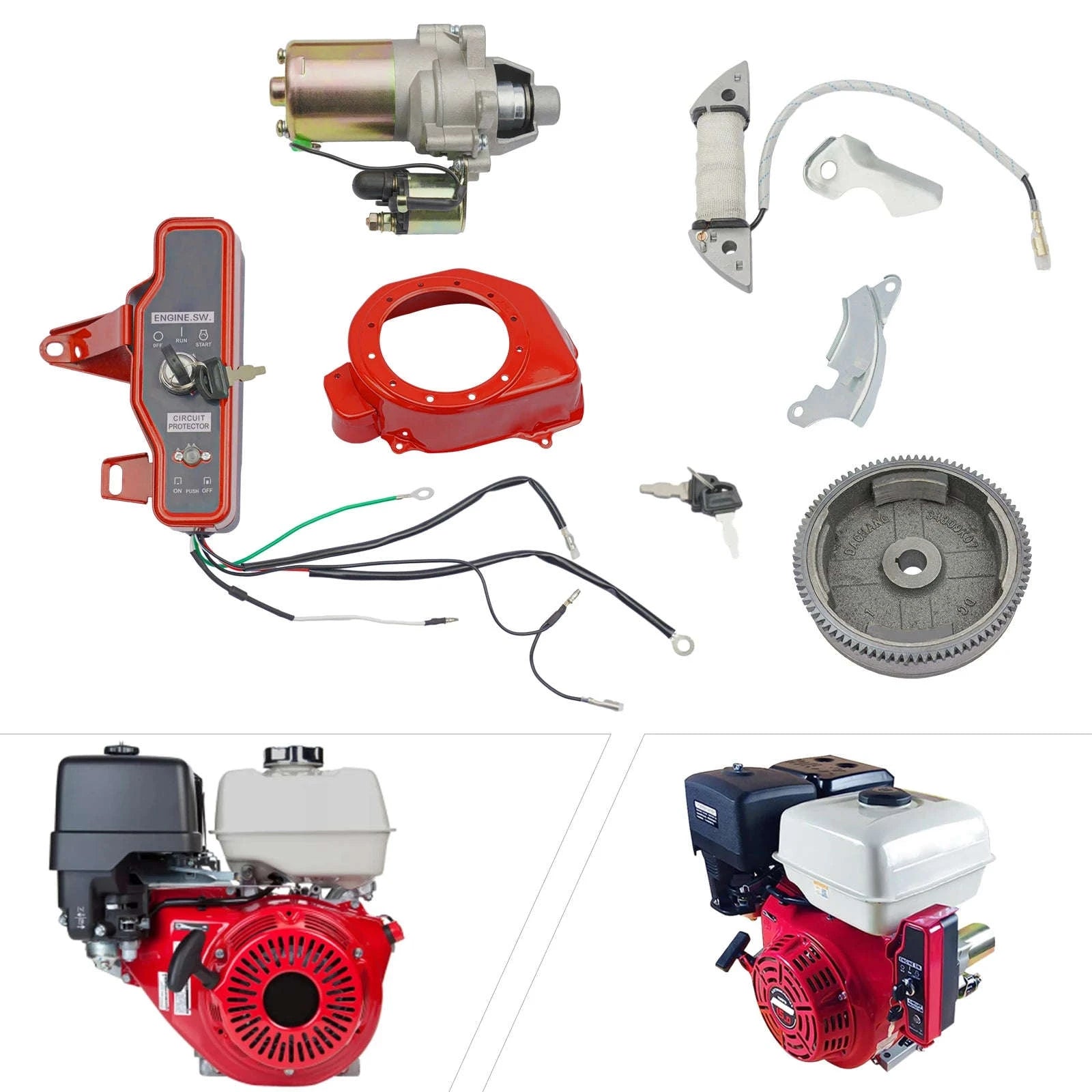 Electric Start Kit for Honda GX160 GX200 Engines-Red / United States