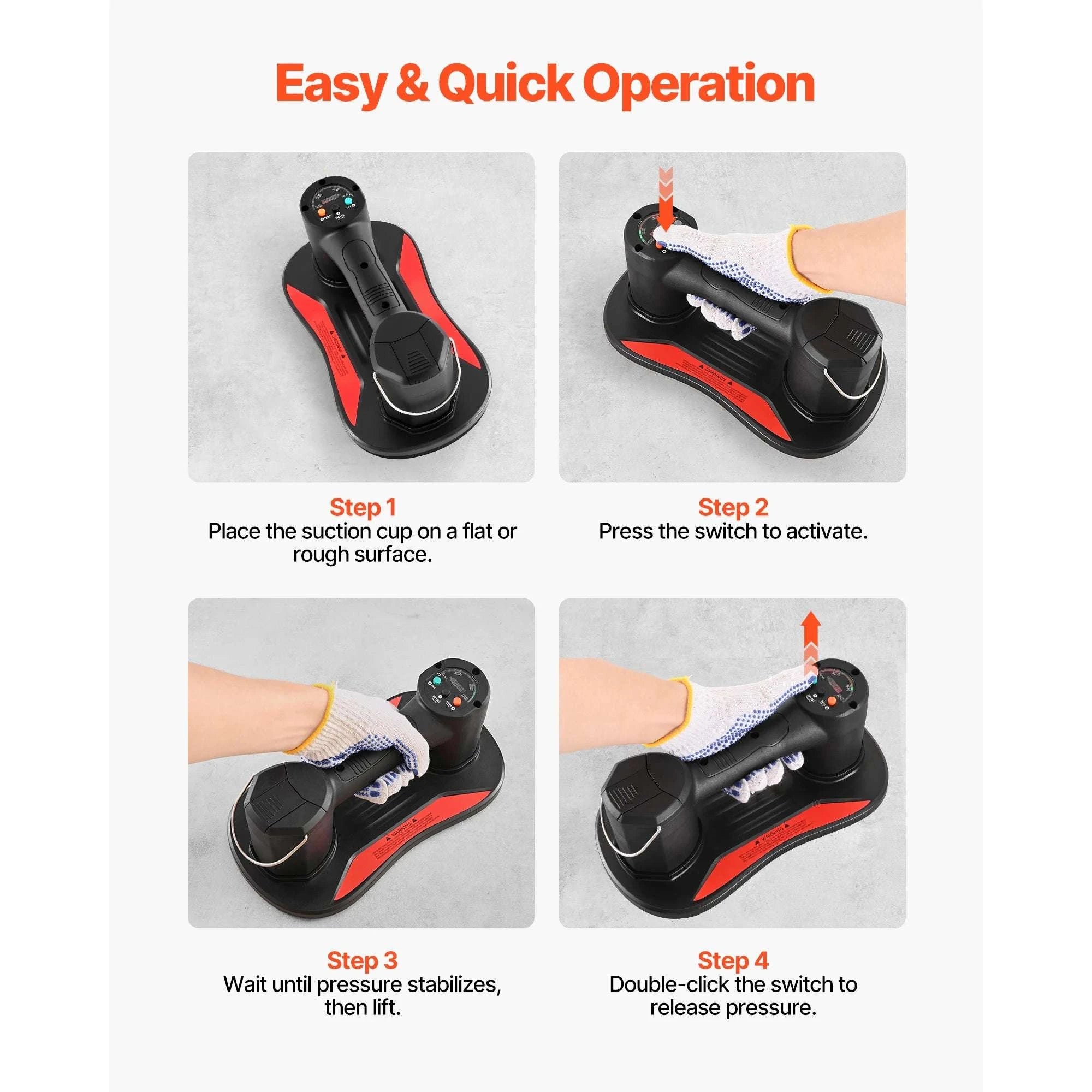Electric Vacuum Suction Cup 375 lbs Glass & Tile Lifter Tool-375lbs / United States
