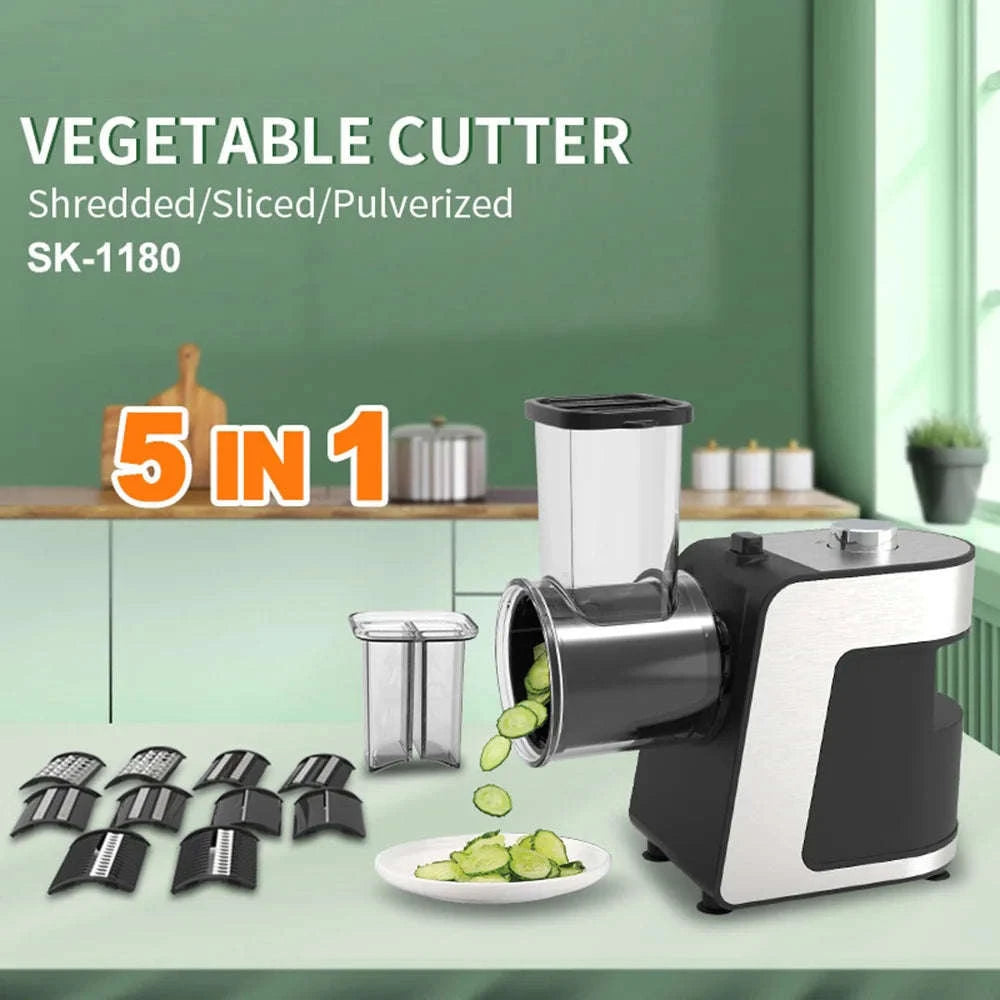 Electric Vegetable Cutter 500W with 5 Blades One-Button Slicer-Silver / france / EU