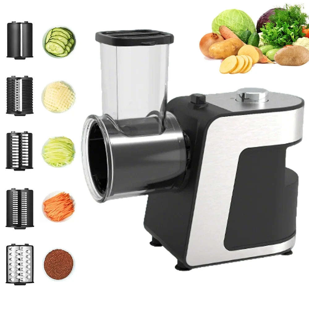 Electric Vegetable Cutter 500W with 5 Blades One-Button Slicer-Silver / france / EU