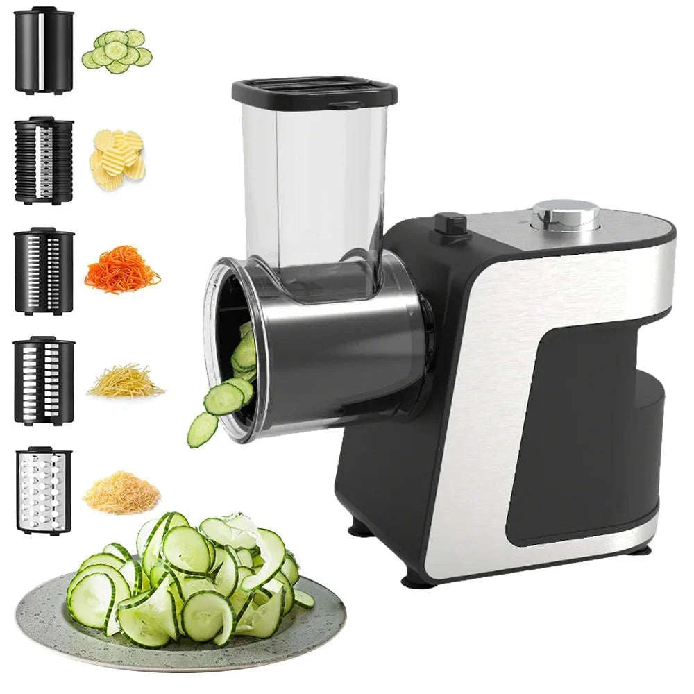 Electric Vegetable Cutter 500W with 5 Blades One-Button Slicer-Silver / france / EU