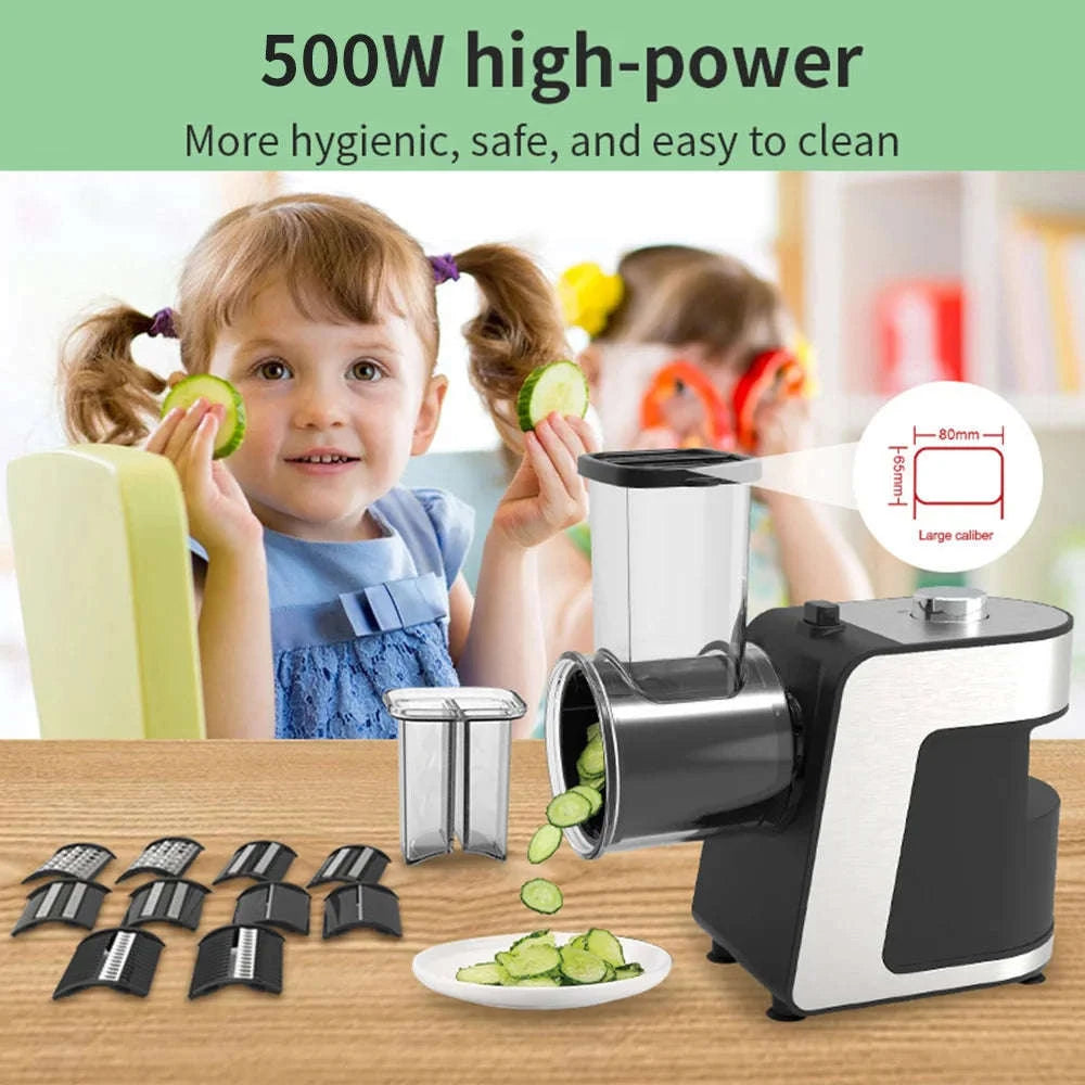 Electric Vegetable Cutter 500W with 5 Blades One-Button Slicer-Silver / france / EU