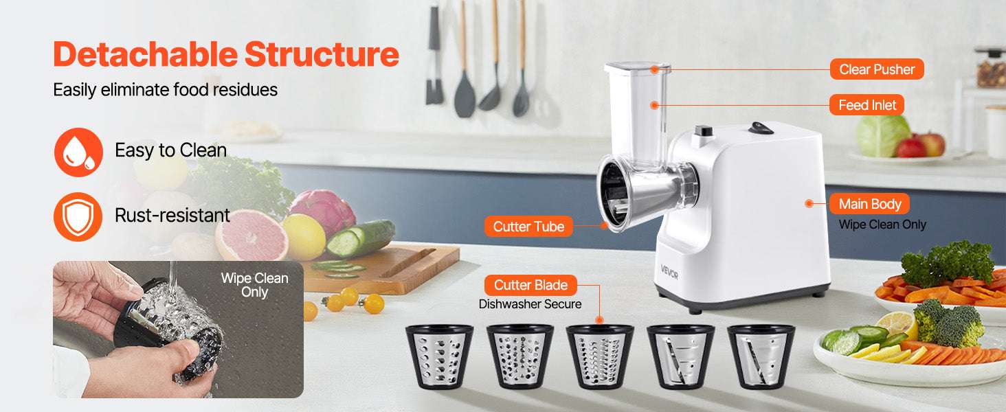 Electric Vegetable Slicer & Cheese Grater 200W 5-in-1 Cutter-white / United States