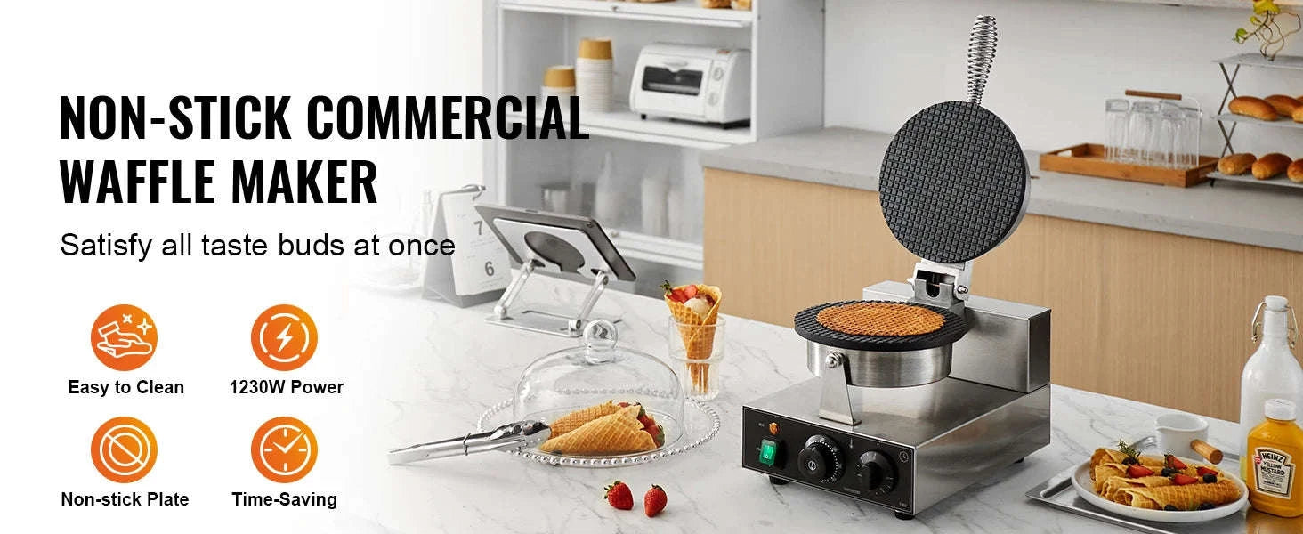 Electric Waffle Cone Maker with Temperature and Time Control-spain