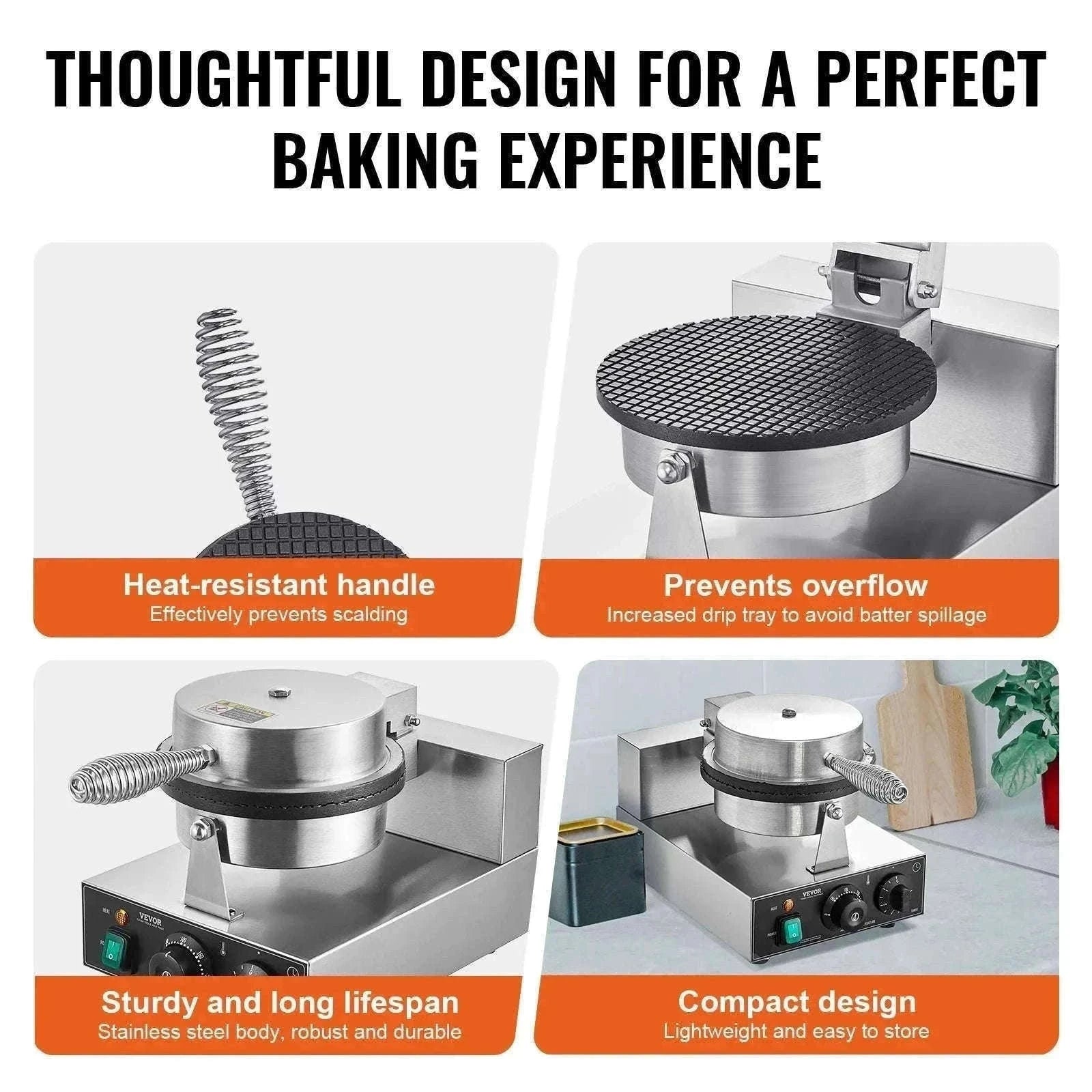 Electric Waffle Cone Maker with Temperature and Time Control-spain