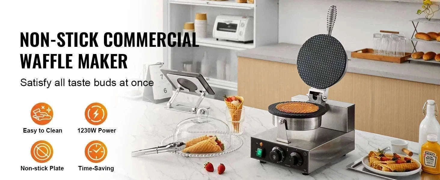 Electric Waffle Cone Maker with Temperature and Time Control-spain