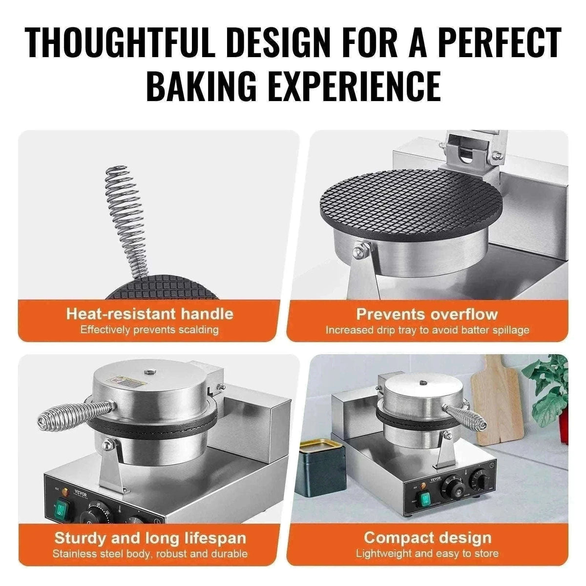 Electric Waffle Cone Maker with Temperature and Time Control-spain