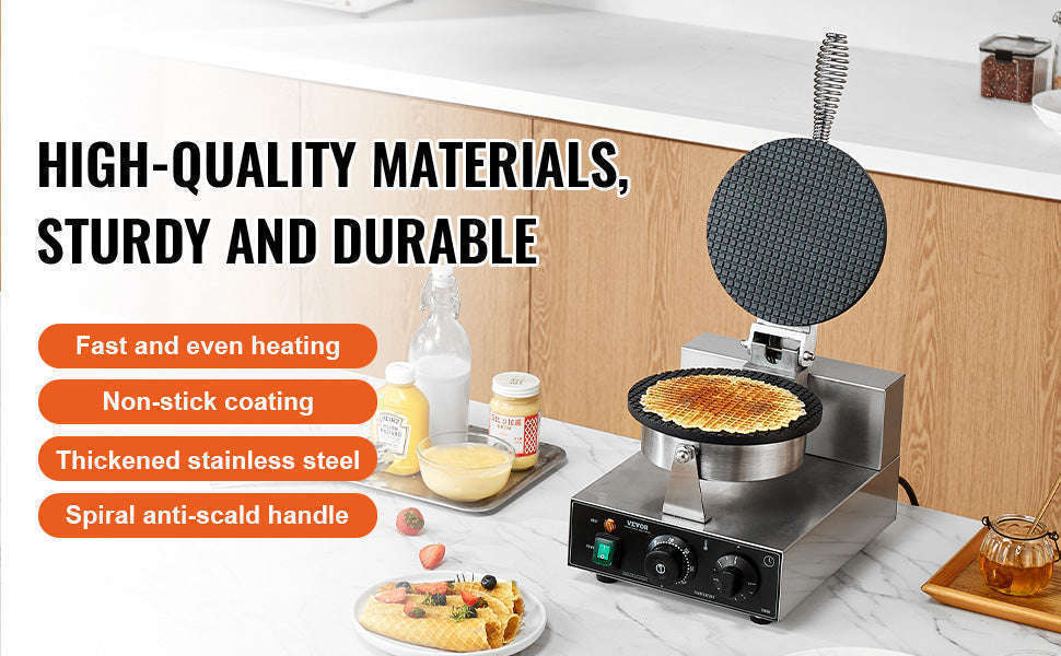 Electric Waffle Cone Maker with Temperature and Time Control-spain