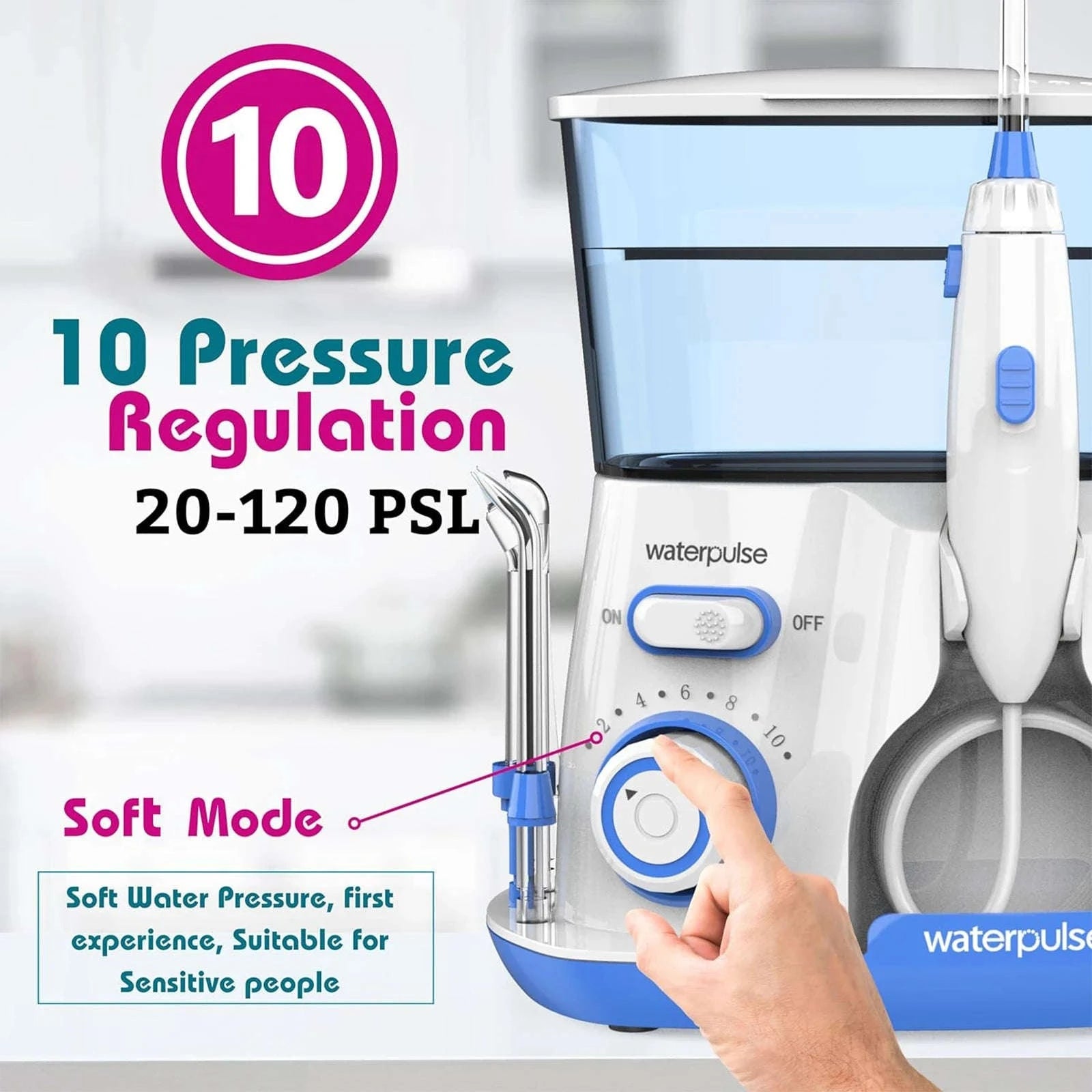 Electric Water Flosser Oral Irrigator with 5 Tips and Large 800ml Tank-EU