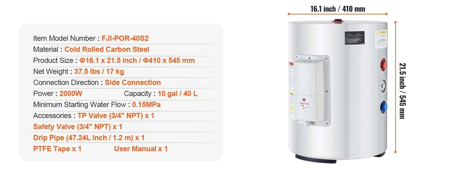 Electric Water Heater 70L Tank with LED Display & Temp Control-