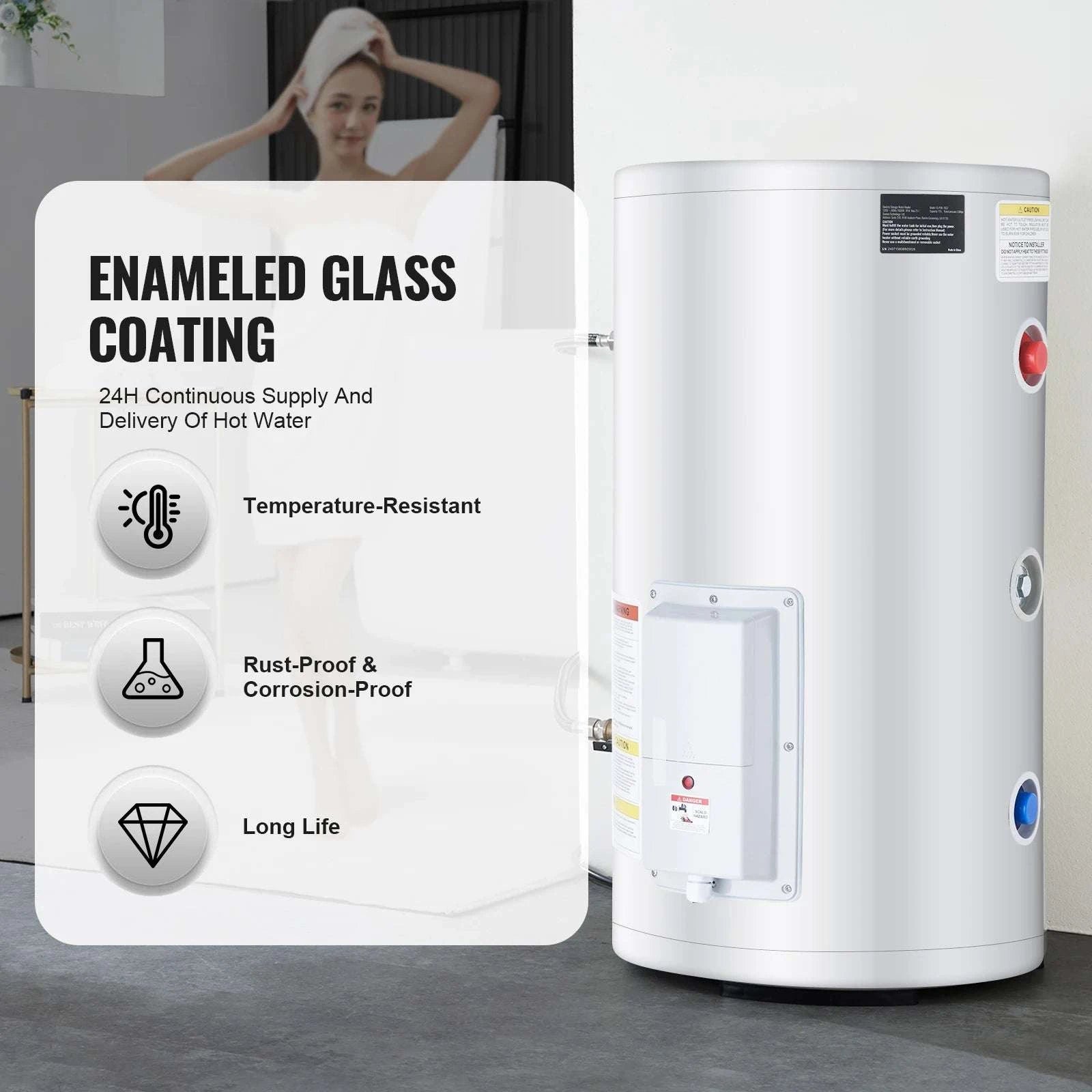 Electric Water Heater 70L Tank with LED Display & Temp Control-
