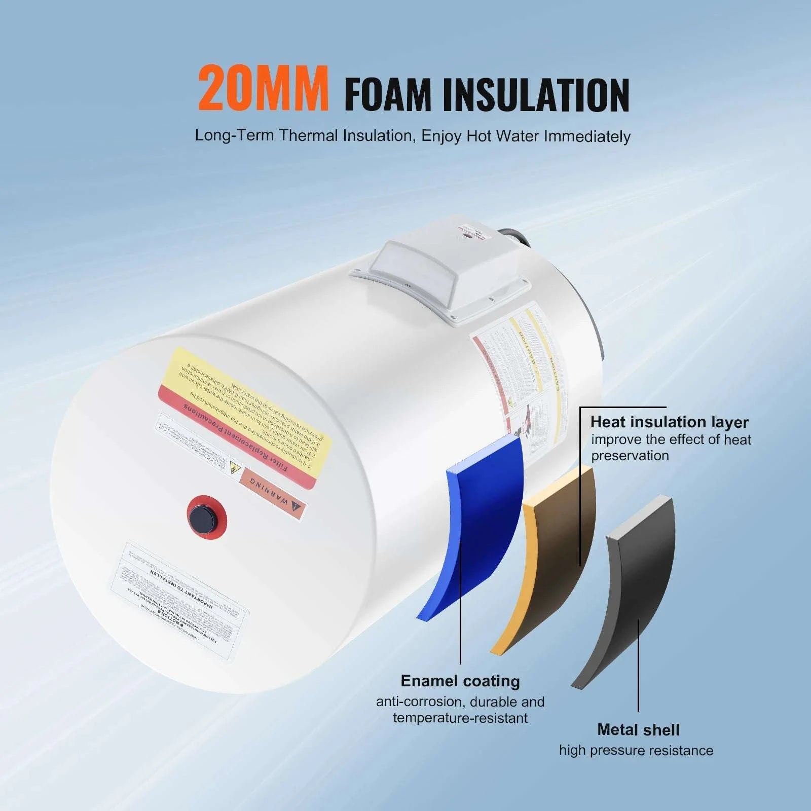Electric Water Heater 70L Tank with LED Display & Temp Control-