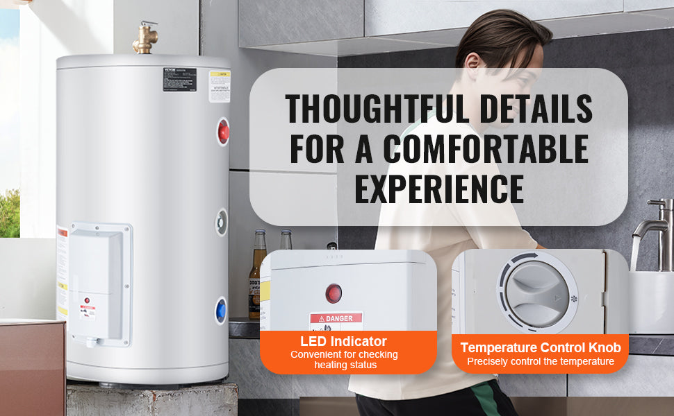 Chauffe-eau électrique 70L avec écran LED et contrôle de la température