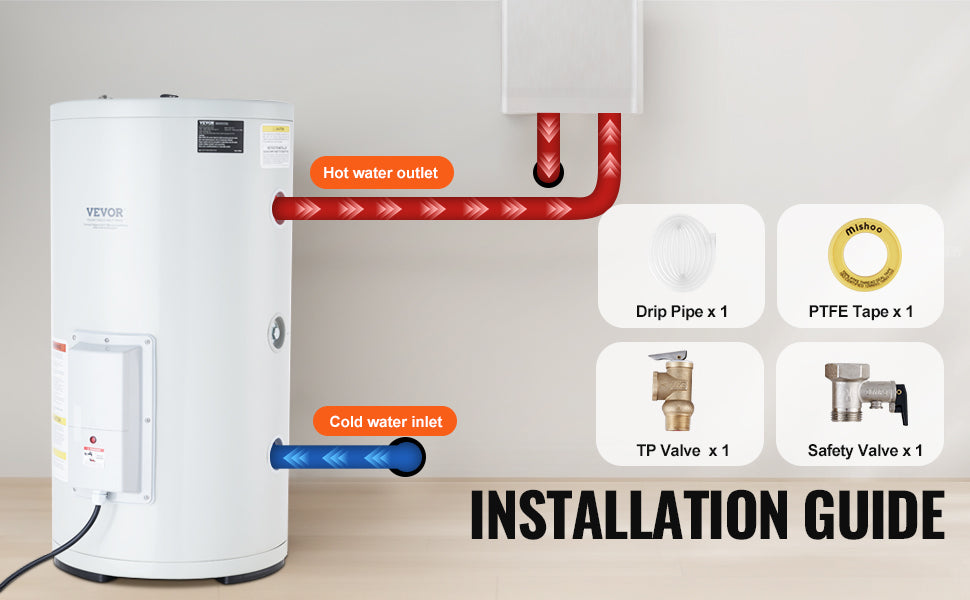 Chauffe-eau électrique 70L avec écran LED et contrôle de la température