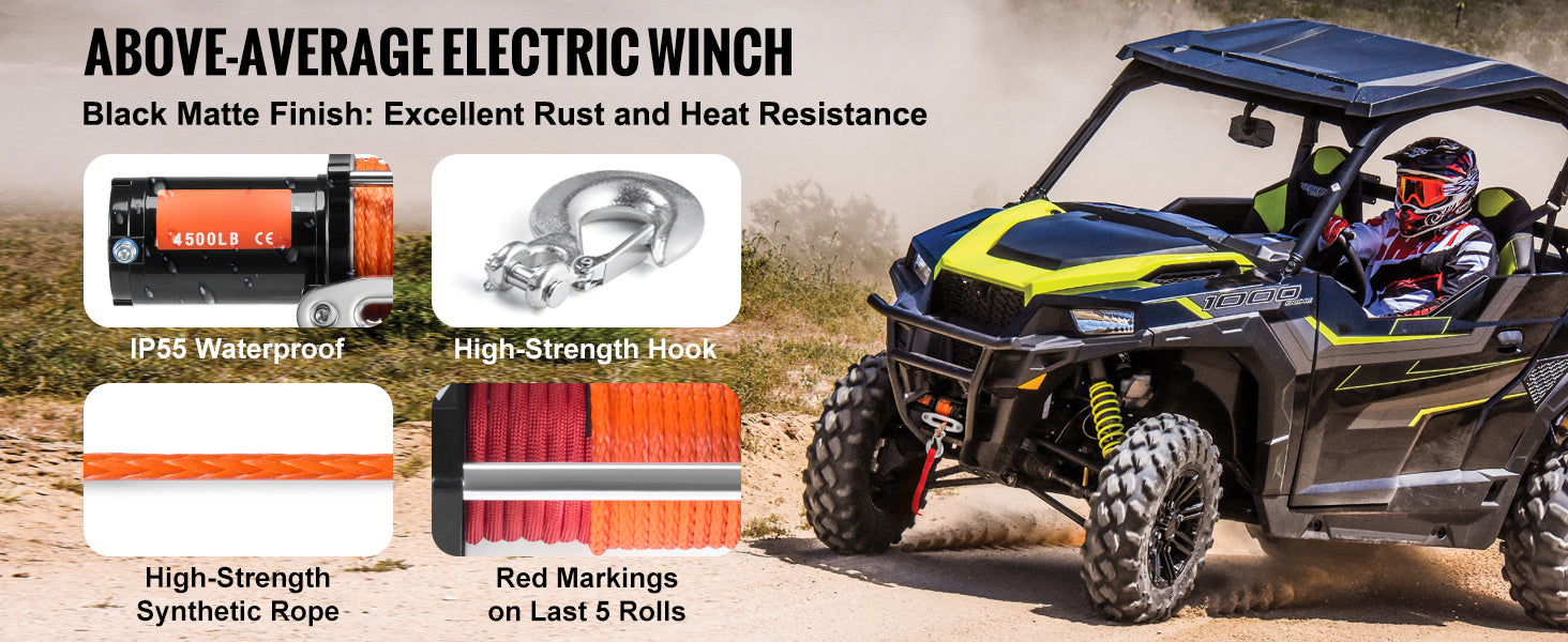 4500 lb 12V ATV/UTV Electric Winch with Wireless Remote & Rope