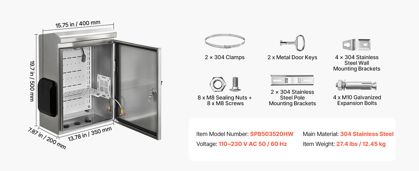Venkovní elektrická rozvodná skříň 20x16x8 nerezová ocel IP65 větraná skříňka