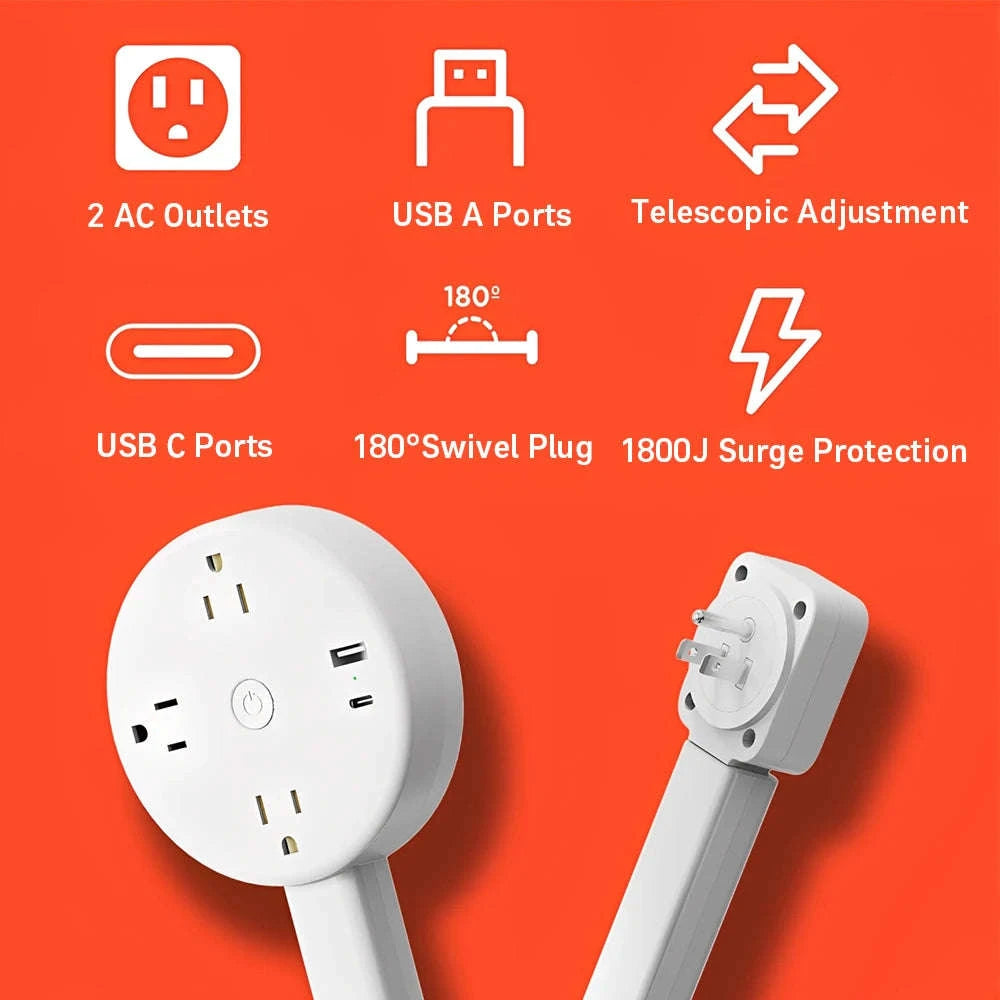 Electrical Outlet Extender Stick with 2 AC Outlets and USB-A/USB-C Ports-Square-CYB001 / US / United States