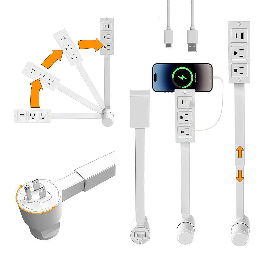 Electrical Outlet Extender Stick with 2 AC Outlets and USB-A/USB-C Ports-Square-CYB001 / US / United States