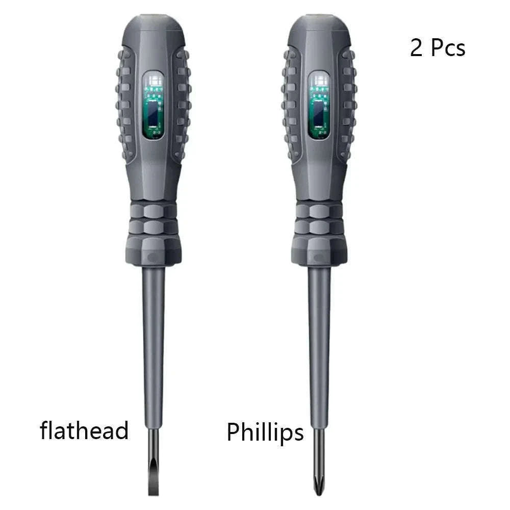 Electrician Test Screwdriver Voltage Tester with Indicator Lights-Grey