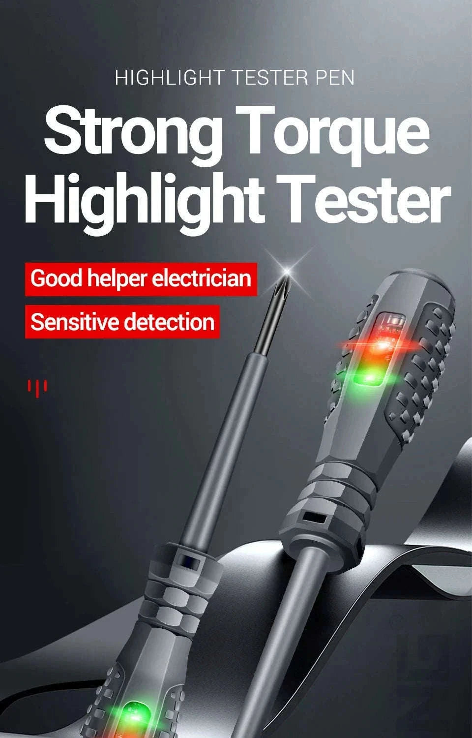 Electrician Test Screwdriver Voltage Tester with Indicator Lights-Grey