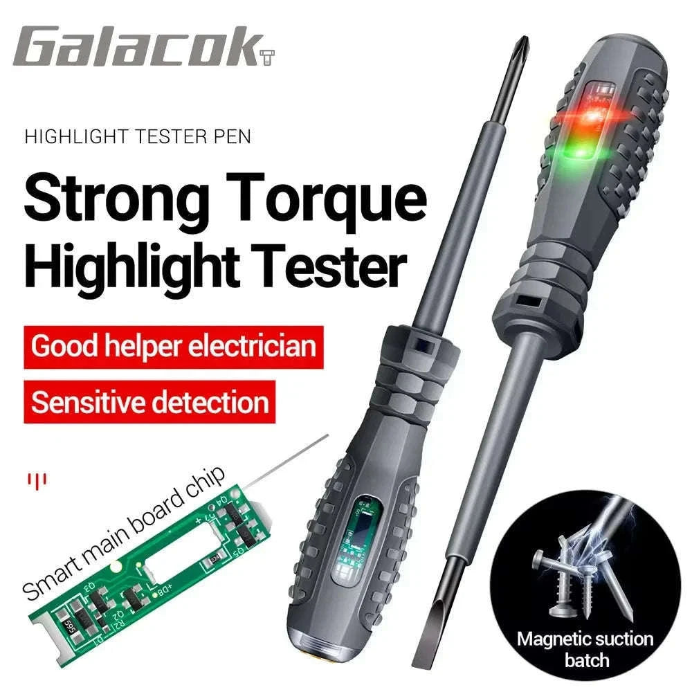 Electrician Test Screwdriver Voltage Tester with Indicator Lights-Grey