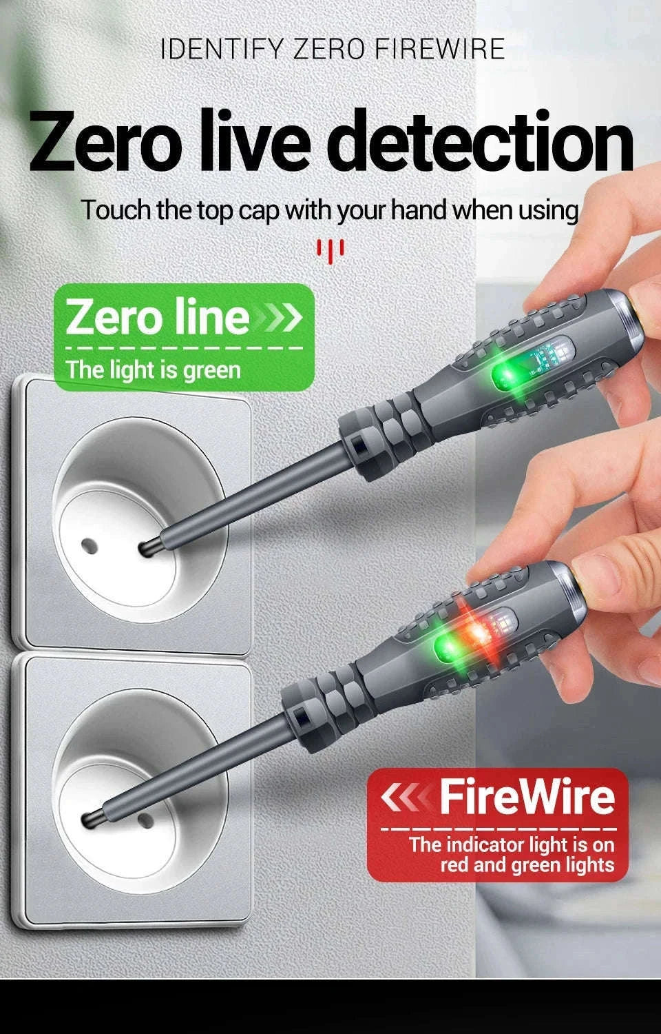 Electrician Test Screwdriver Voltage Tester with Indicator Lights-Grey