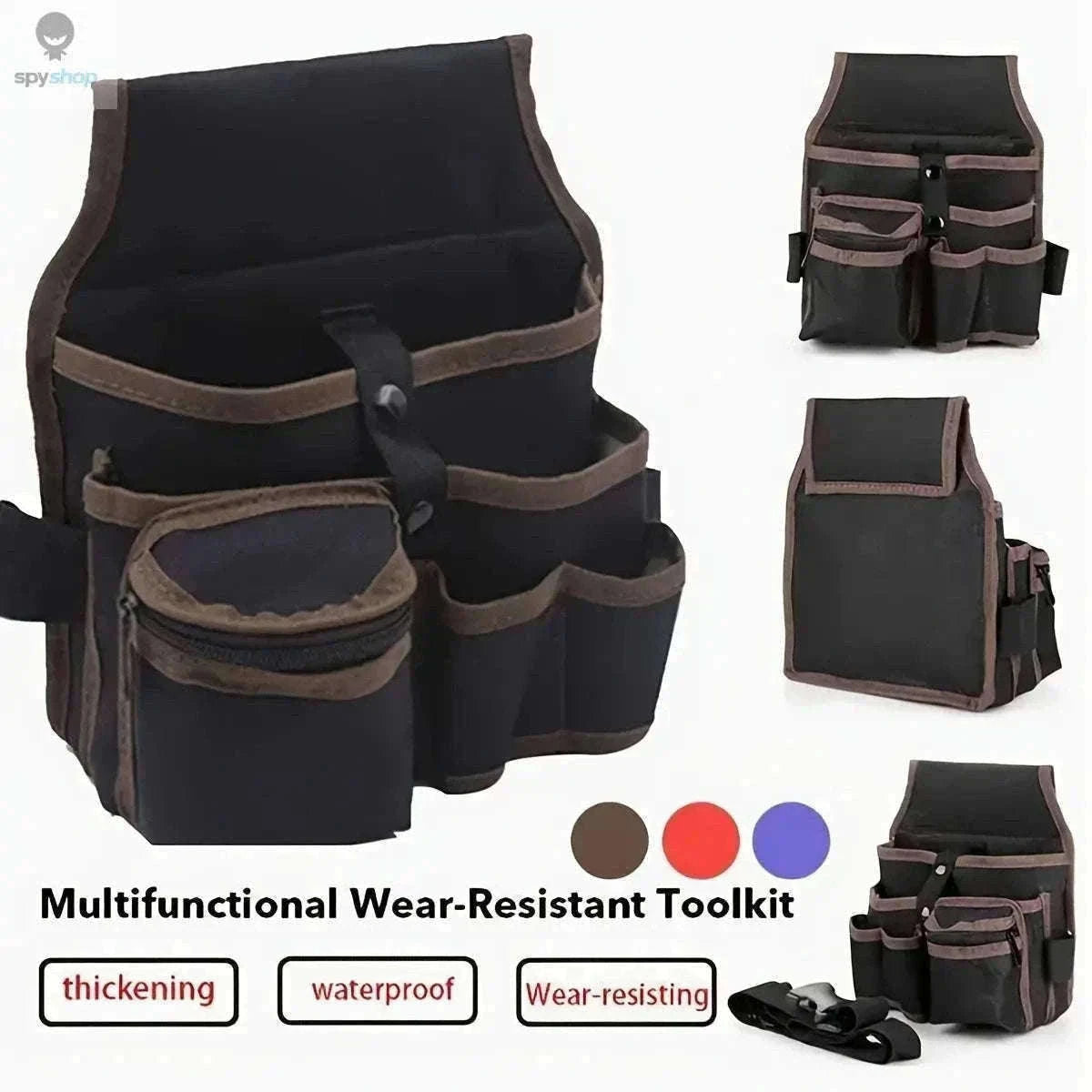 Electrician Tool Bag with Adjustable Waist Belt and Pocket Layout-Red