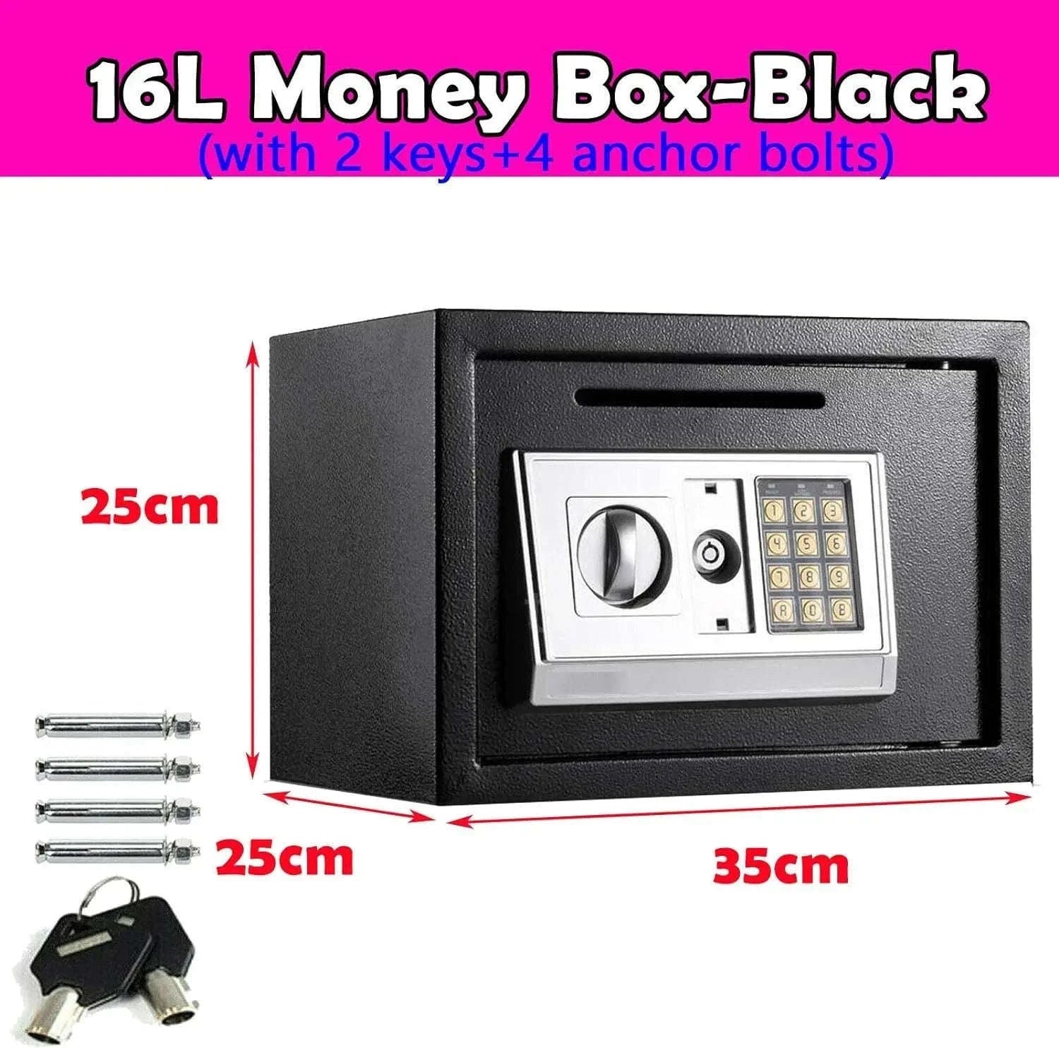Electronic Digital Safe Box for Home, Office and Hotel Use-Black-16L / GERMANY
