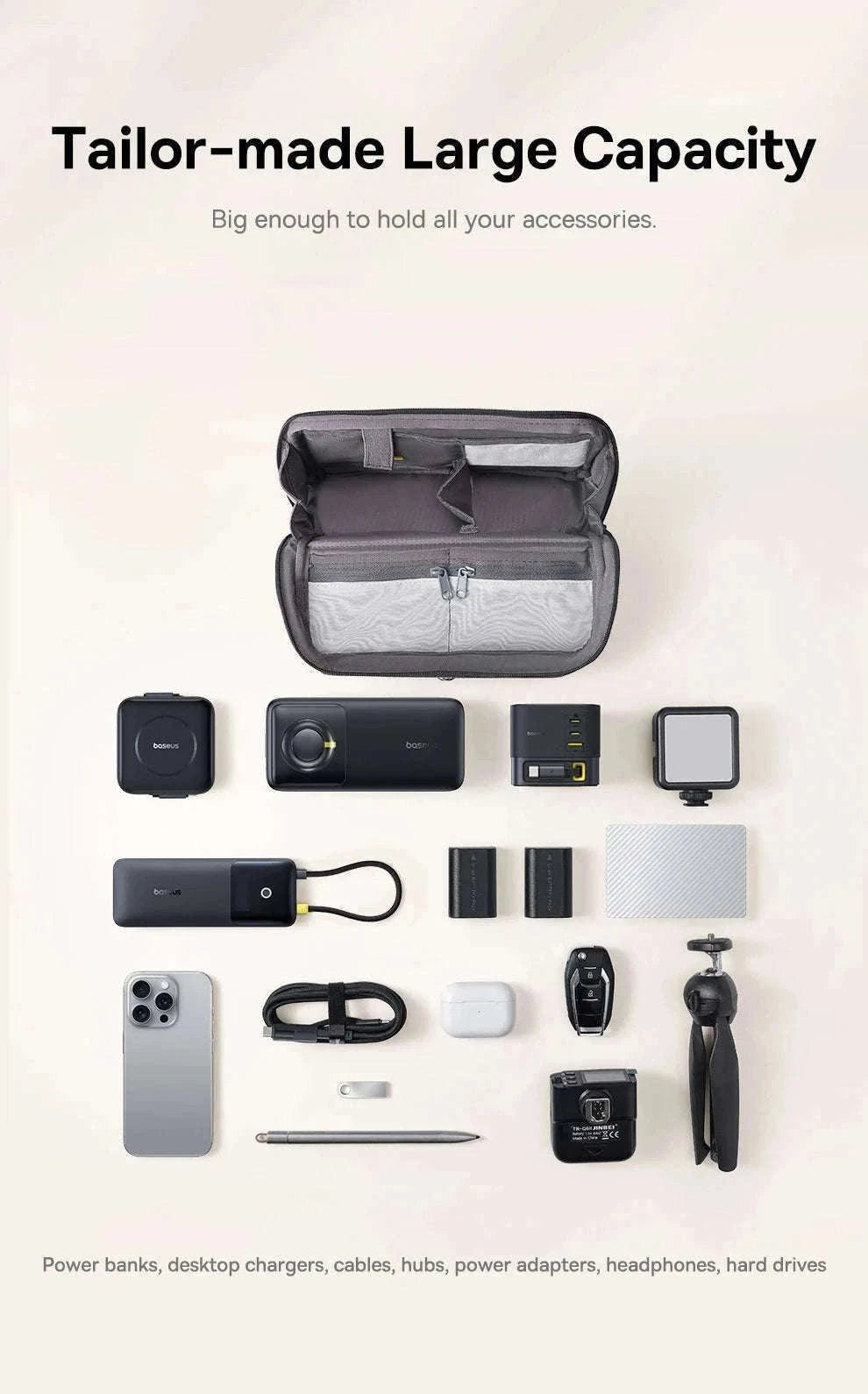 Electronic Organizer Bag for Chargers, Cables & Accessories-GRAY